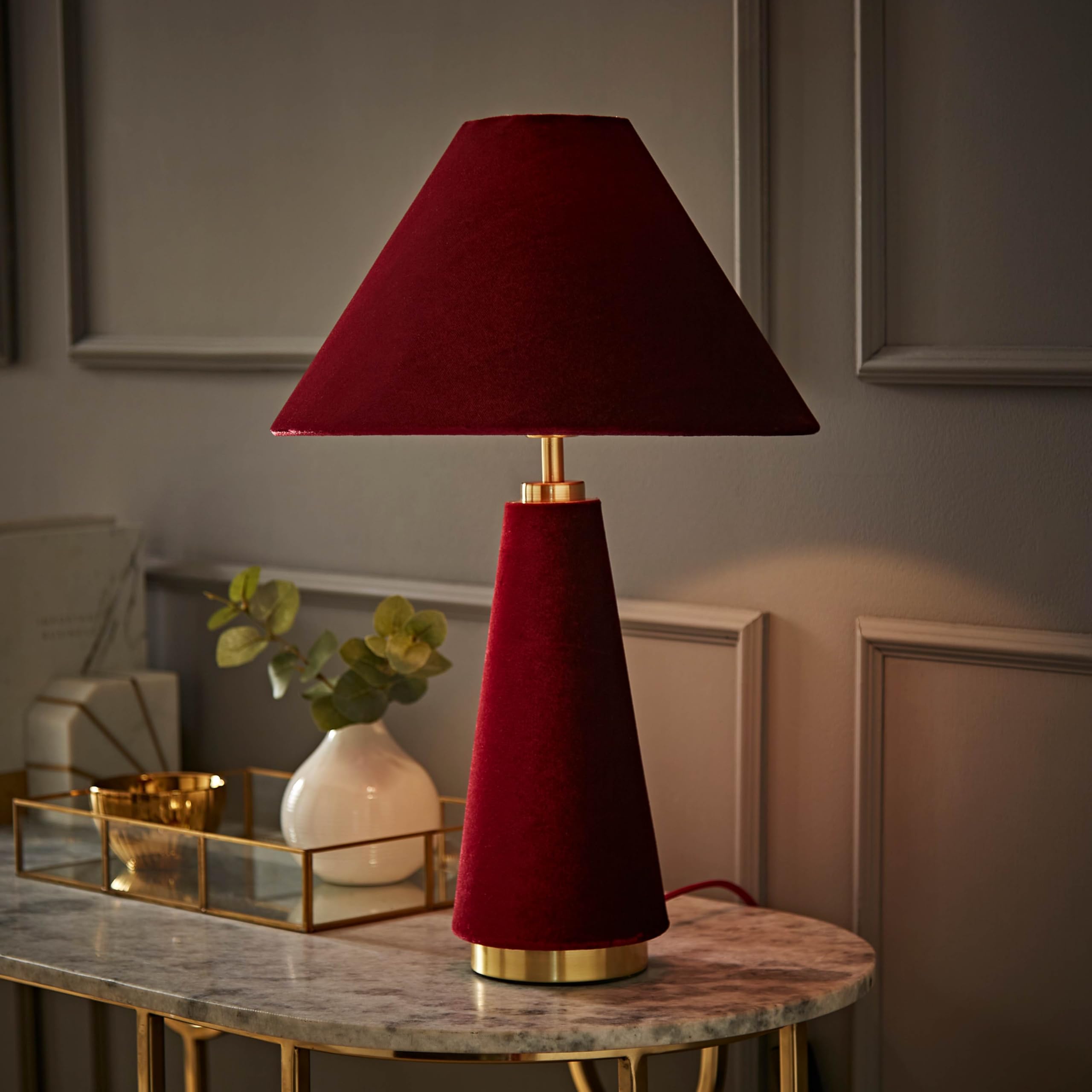 Valuelights Unisex Burgundy Martha Table Lamp With Conical Lamp Shade And Bulb In