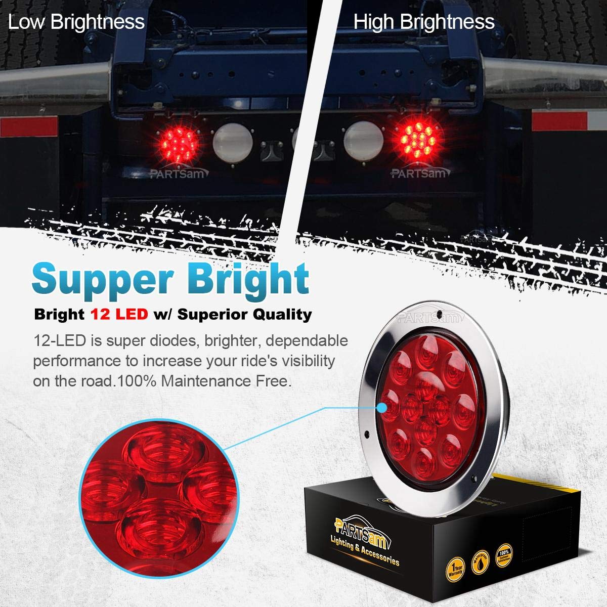 1 PAIR 4" Round 7 LED Signal Stop Turn Amber Tail Light Flange Mount 12v 24v 351906466122 2 - View #2