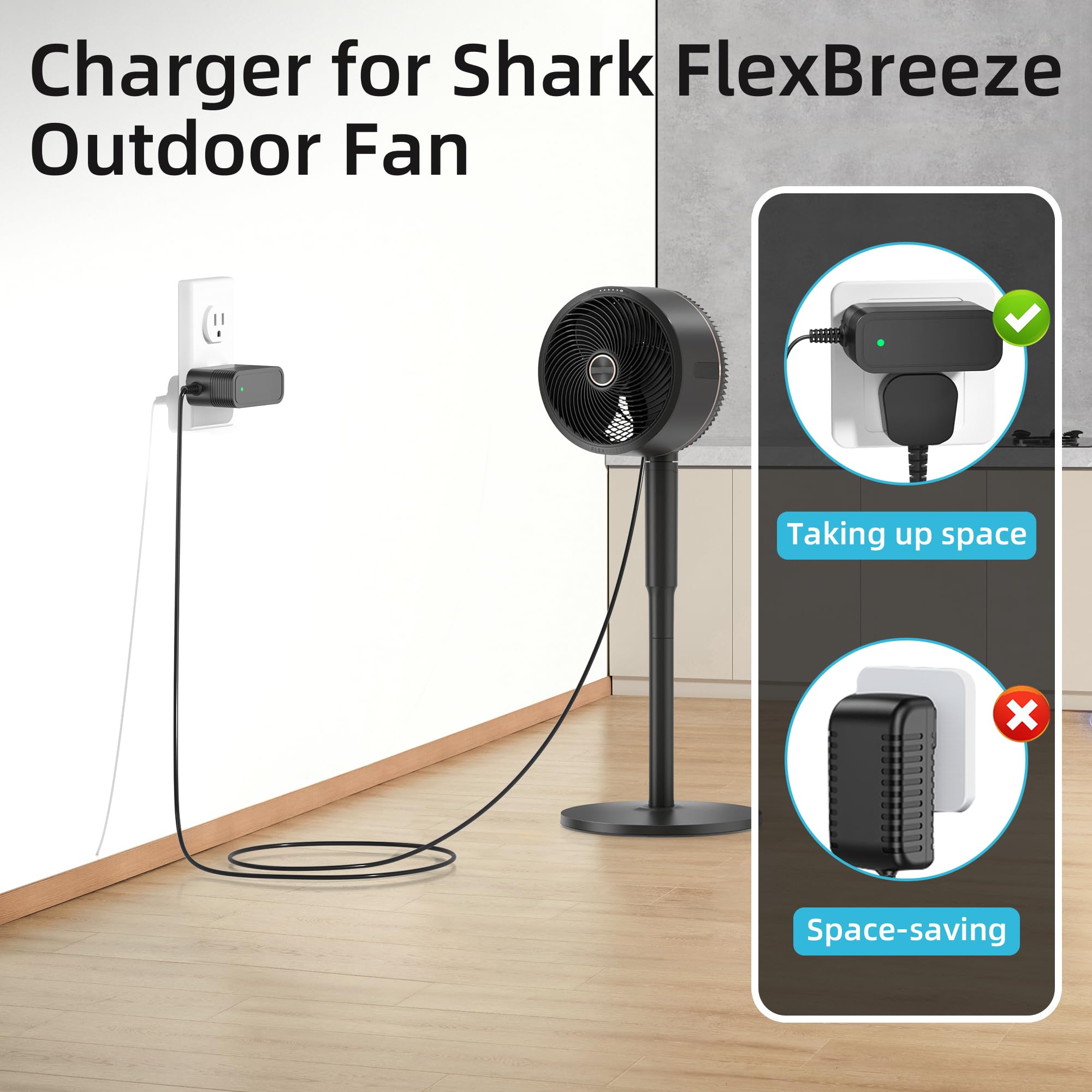 Caricatore di alimentazione per ventilatore da esterno Shark FlexBreeze, adattatore di ricambio compatibile con FA222 Cordless Portable Fan AC Charger Adapter (12V)