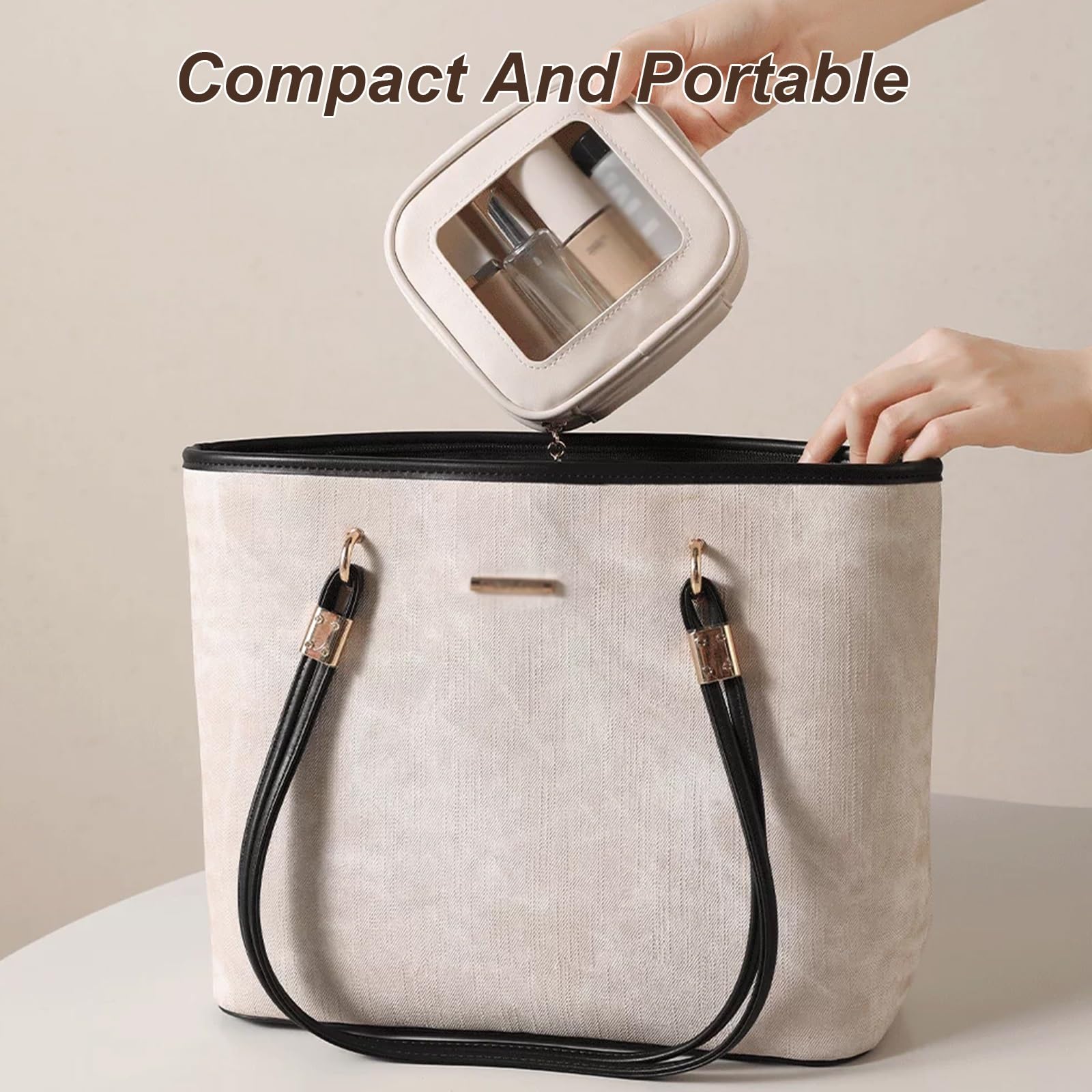 Organizer per Cosmetici da Palestra, Doccia e Bagno, Beauty Case da Viaggio Donna, Facile Pulire, Trasparente e Visibile per un Facile Accesso, Leggera, Lussuosa Portatile(Brown)