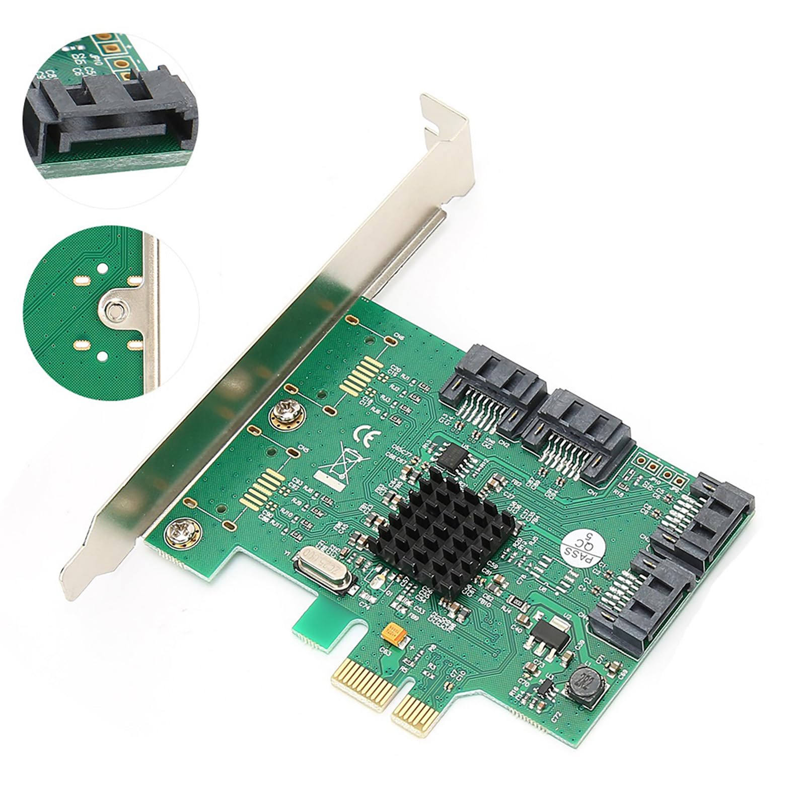 Festplatten-Erweiterungskarte PCIE SATA III 88SE9215 Zubehör für tragbare Computer 6 Gbit/s 2.0-Kanal-Adapterkarte 4 Ports unterstützt RAID-Funktion für Desktop-Computer PC Metall
