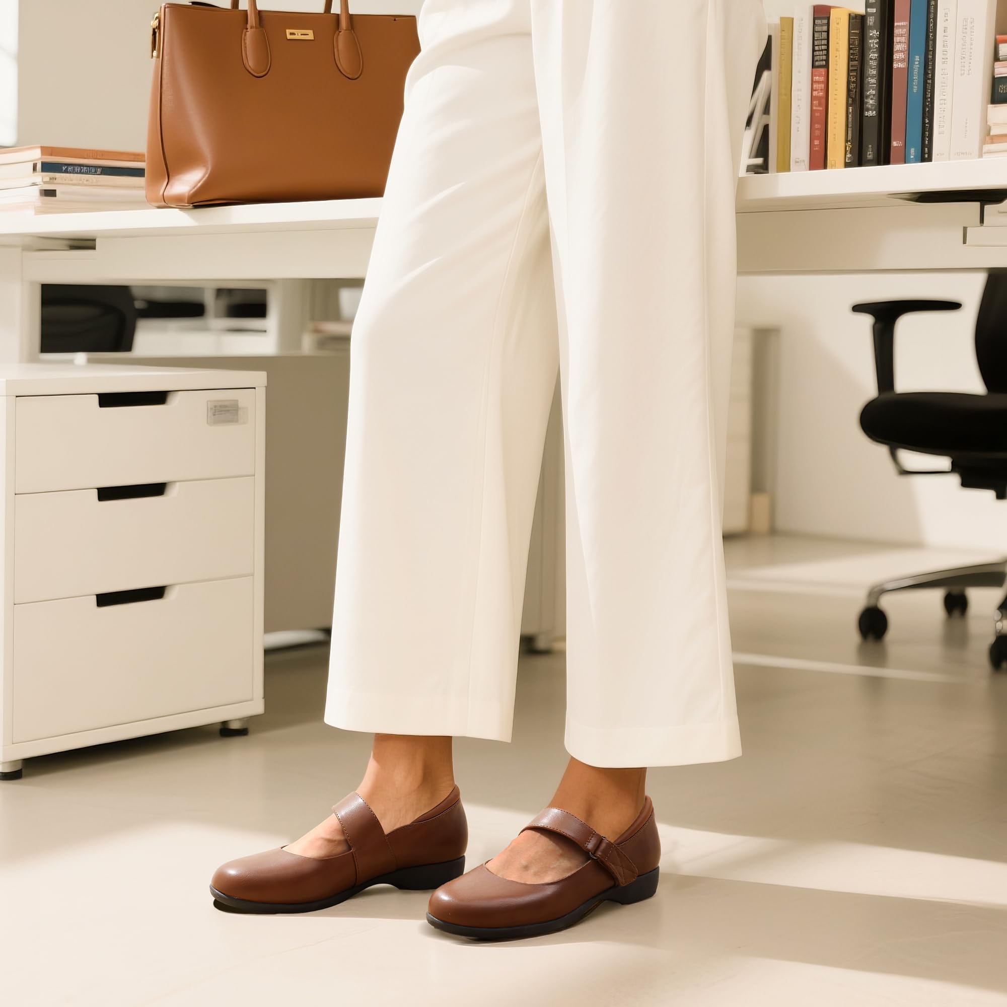 DREAM PAIRS Womens Ballet Mary Jane Flats, Comfortable Business Office Dress Shoes for Women Dressy and Work with Ankle Strap: 6 Brown