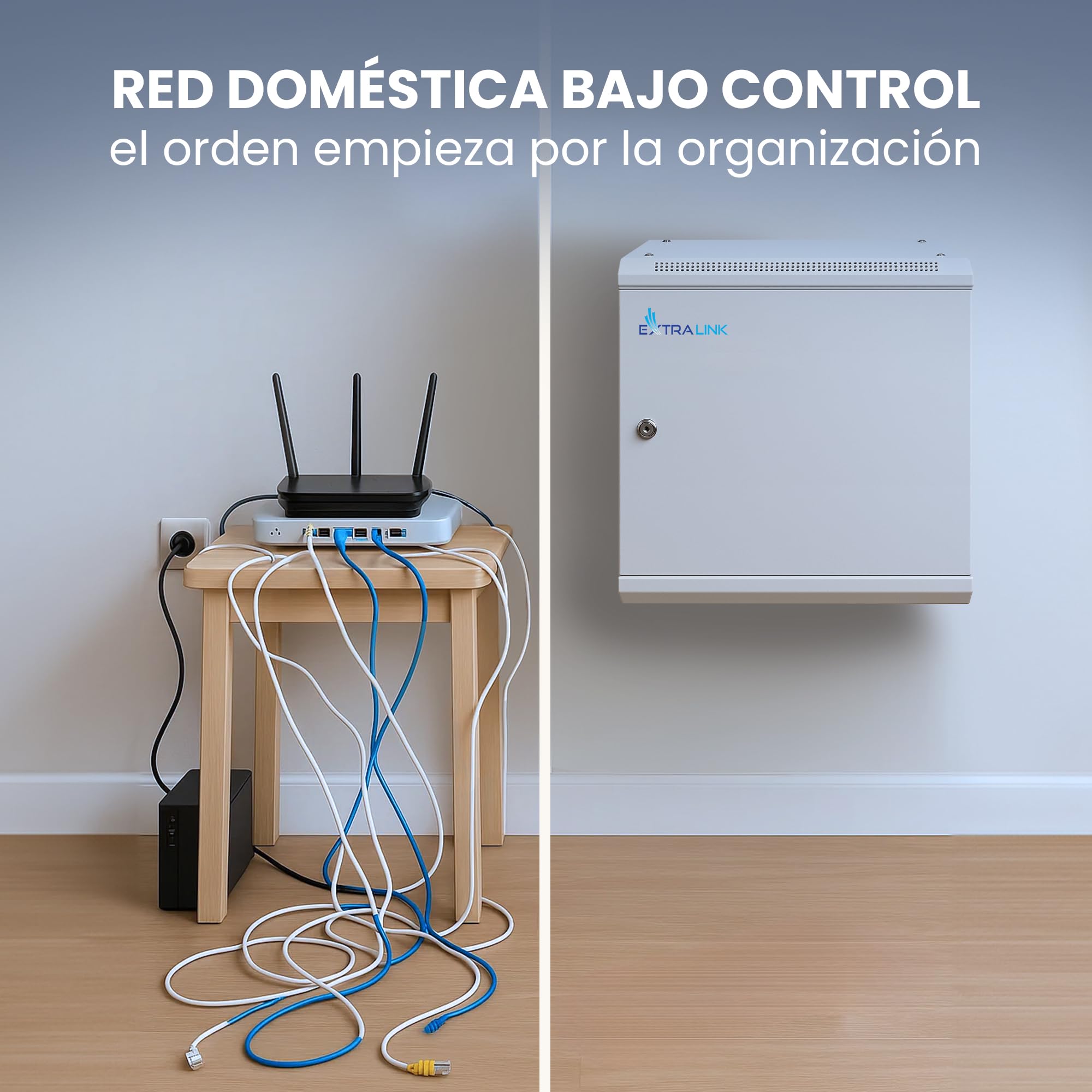 Extralink Armario Rack de 19" 12U - Armario de Red de 600mm, para Montaje en Pared o Suelo, hasta 60 kg, Puerta de Metal, Apertura de 180° Gris - para Red doméstica y Equipos informáticos