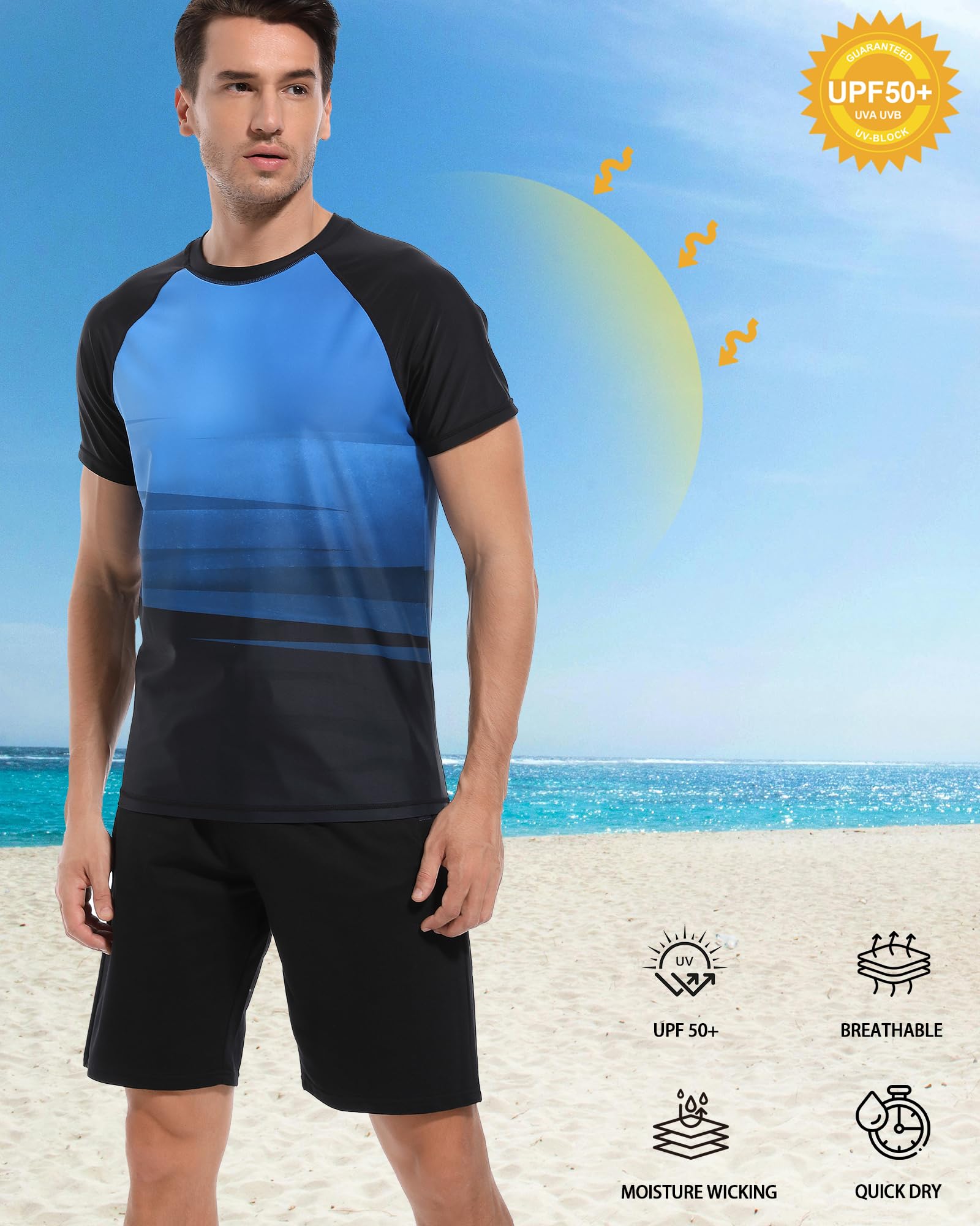 VAYAGER Camiseta de Natación de Manga UPF 50+ Corta para Hombre Secado Rápido Protección UV Solar Rendimiento al Aire Libre