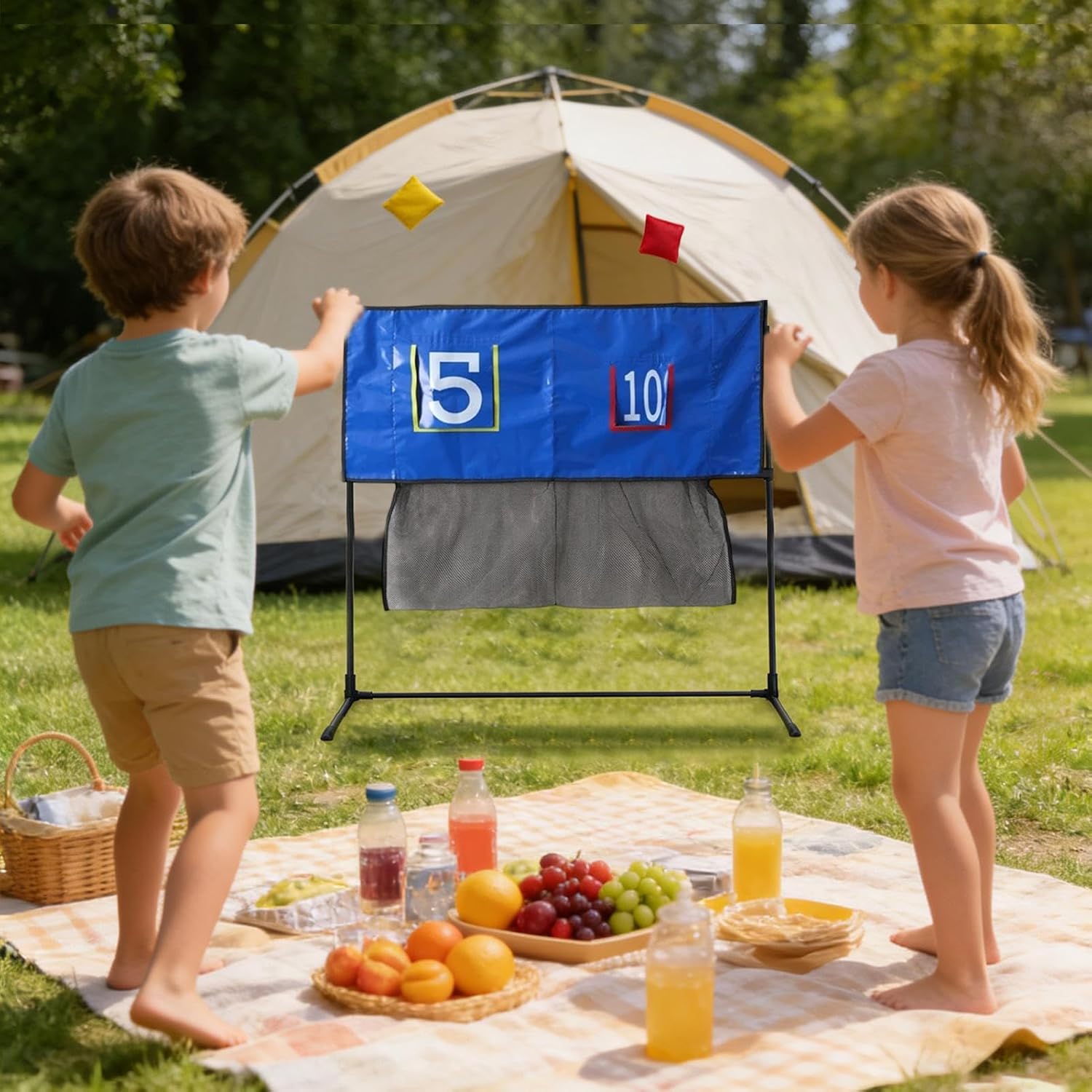 Throwing Net for Sandbag - Waterproof Interactive Sandbag Toss Games | Trampoline Tossing Target | for Kid Boys Girls Children Garden Yard Backyard Grass Lawn Park