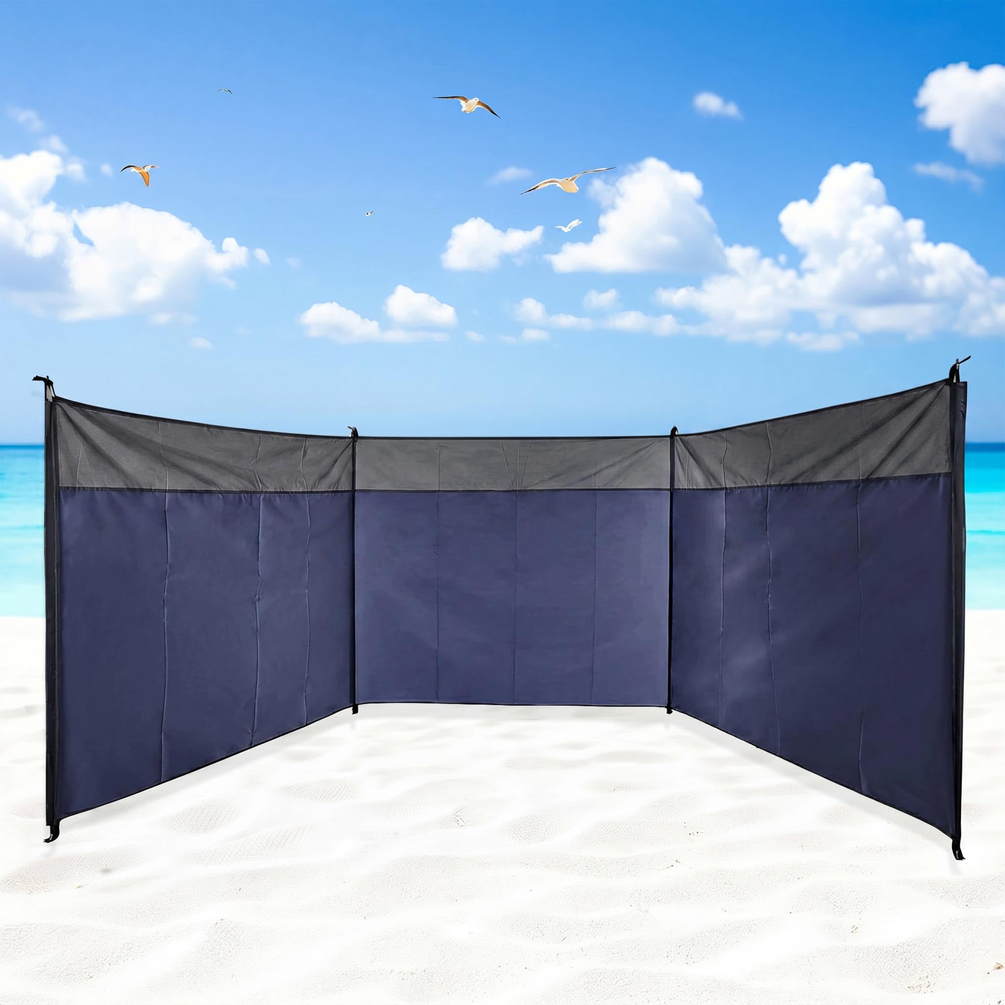 Brise-vent bleu avec sac de transport - 500 x 140 cm - Brise-vue pour camping avec corde et piquets - XL - Clôture de plage brise-vue pour mer, jardin, piscine - Mur espagnol
