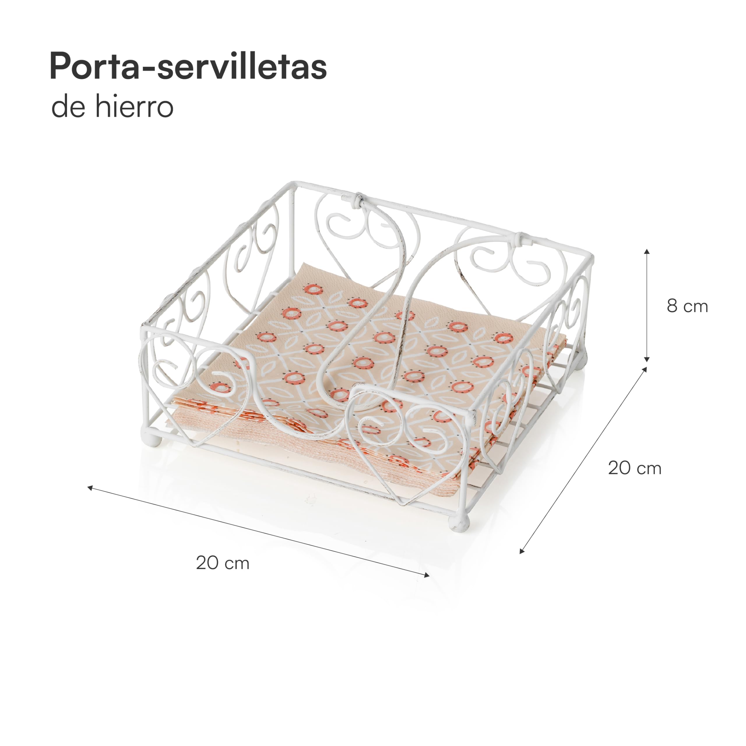 Baroni Home Servilletero de hierro decorado, estilo Shabby Chic, accesorios de cocina de mesa, servilletero para interior y exterior, 20 x 20 x 8 cm