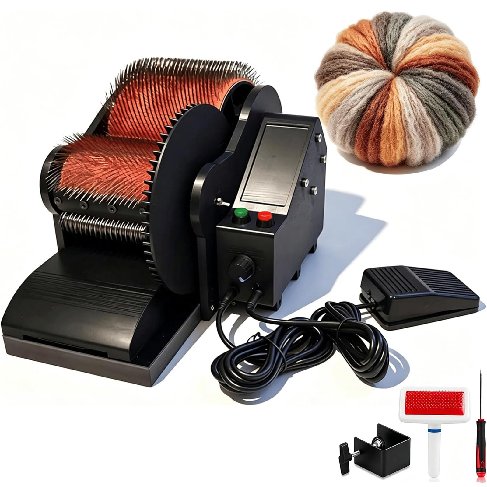Haizethonic Multicolor Wool Felt Drum Carder,Motorized Drum Carder With Foot Pedal Control, Adjustable Speed For Beginners, Create Batts For Spinning, Felting & Diy Projects