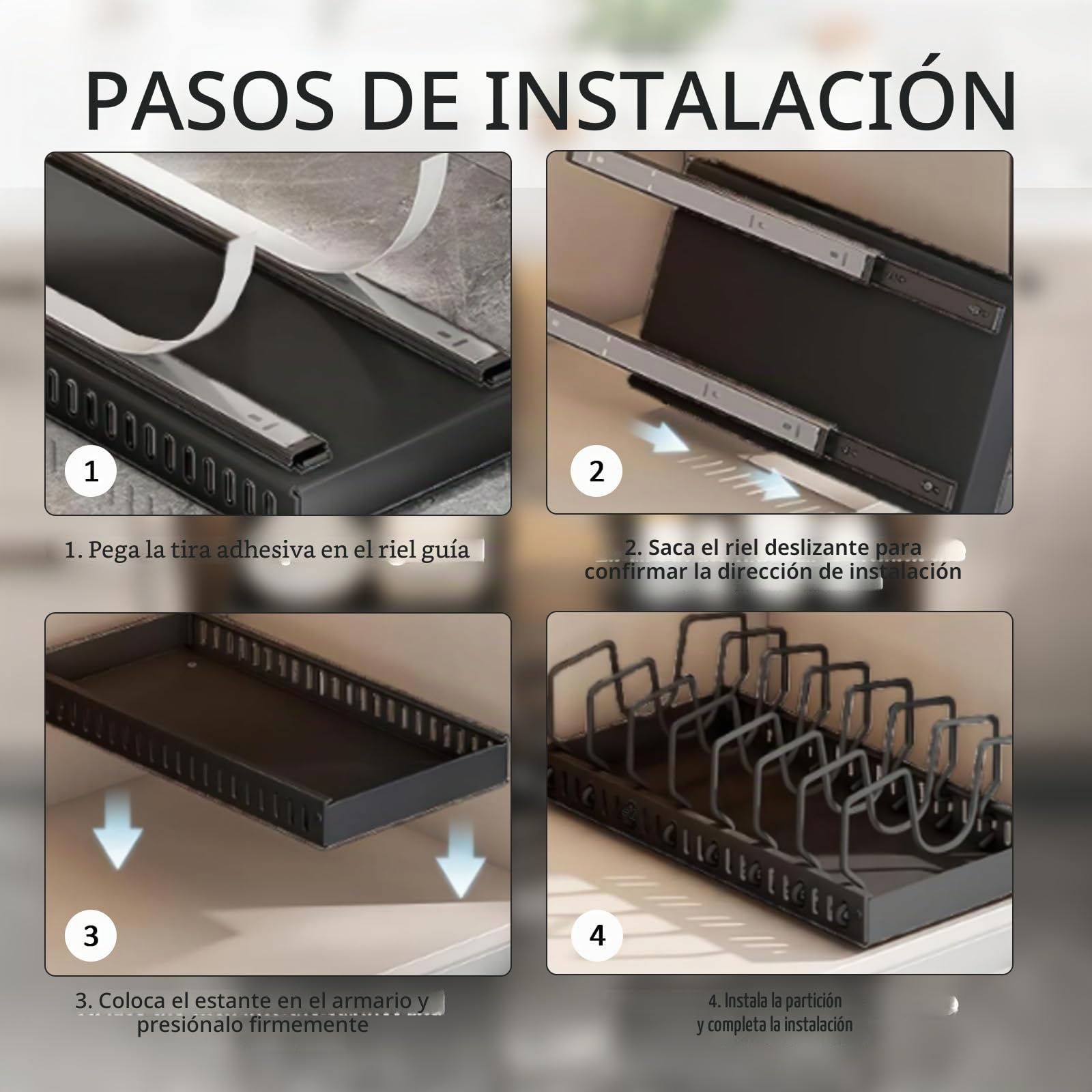 Organizador de Ollas y Sartenes 2 unidades, Extensible Organizador Tapas Ollas con 8 Compartimentos Ajustable, Soporte Tapas Ollas y Sartenes para Cocina, Negro