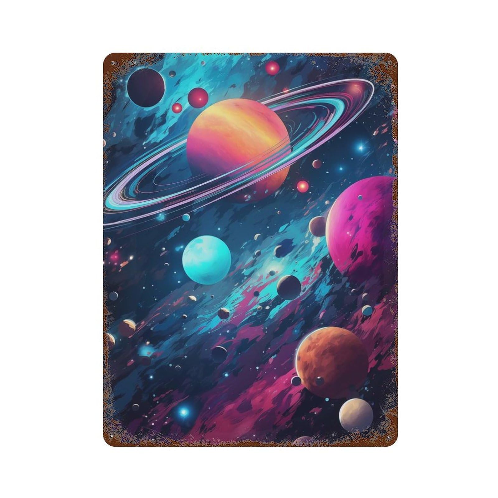 Space Fantasy Rust Effect Tin Sign 15.7"x11.8", Vintage Wall Decor for Bistro, Counter And Cafe Decor