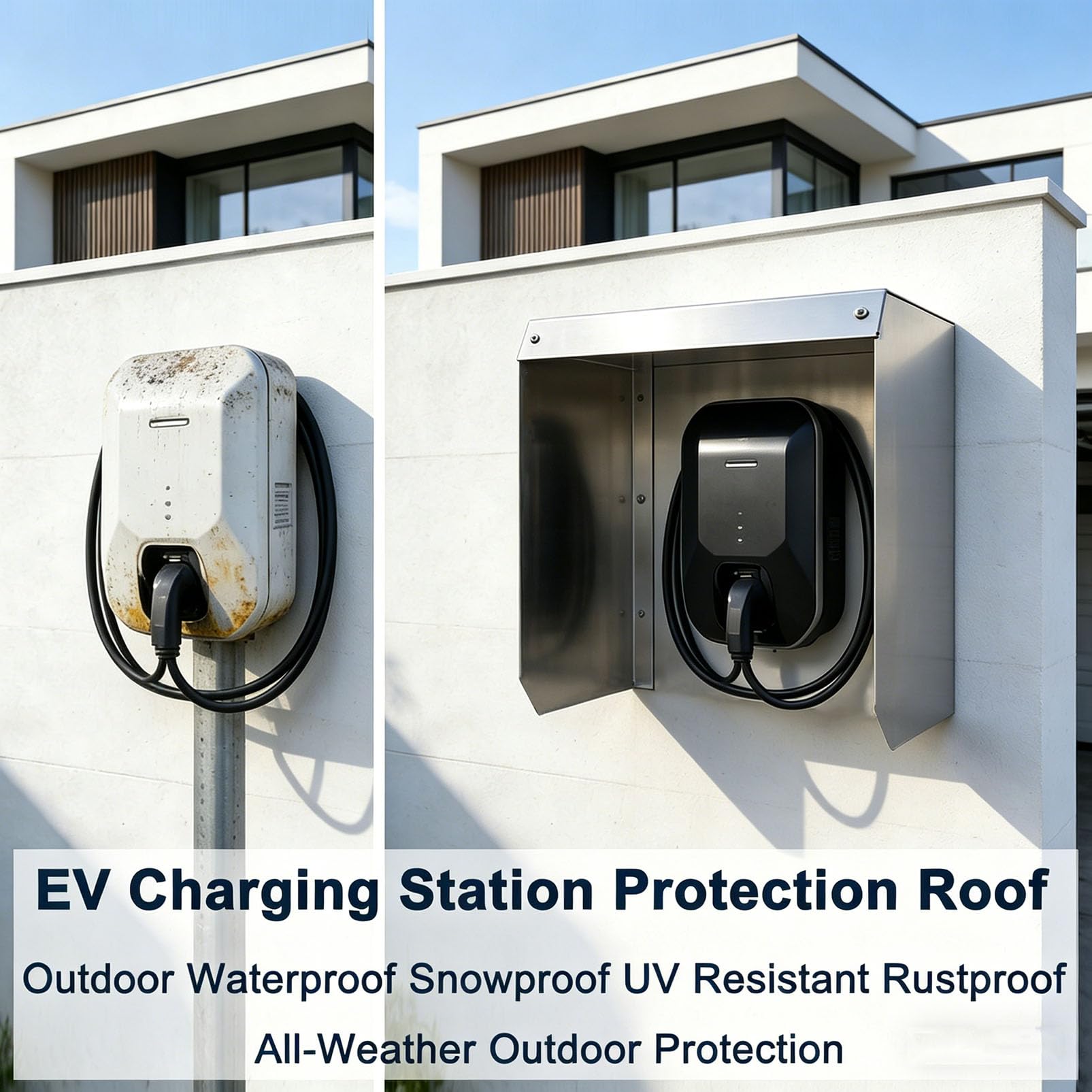Générique Boîtier de Protection Étanche pour Borne de Recharge Véhicule Électrique en Acier Inoxydable, Bouclier Météorologique pour Station de Recharge VE Extérieure Renforcée