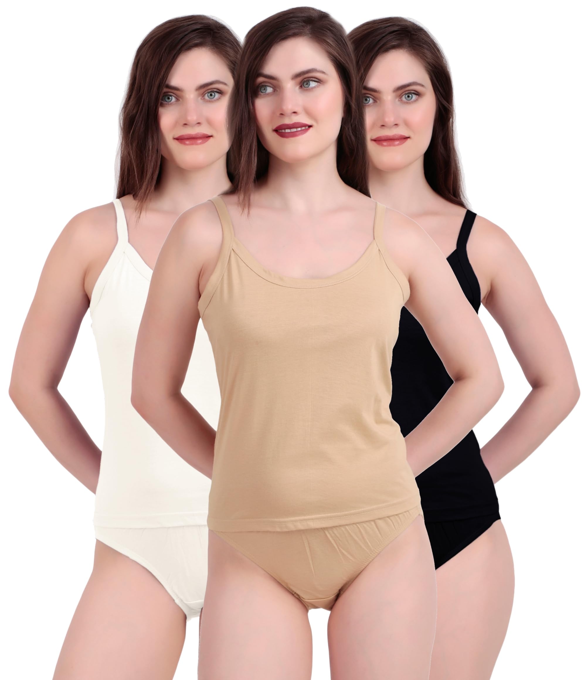 inner element Women's Camisole (Pack of 3) | 100% Cotton Offwhite Black Beige-picture-36