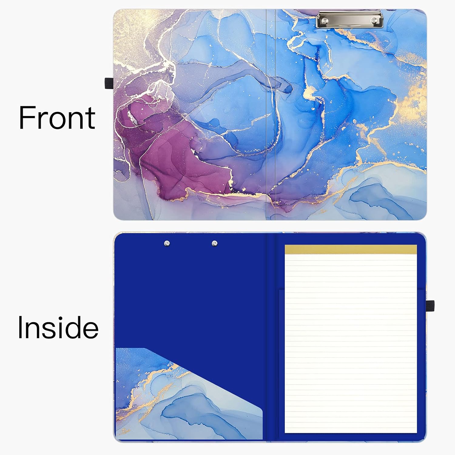 Hongri Clipboard Folio with Refillable Lined Notepad and Interior Storage Pocket for Students, Classroom, Office, Women, Man, Cute Custom Pattern, Size 12.8 x 9.2 in, Gradient Marble