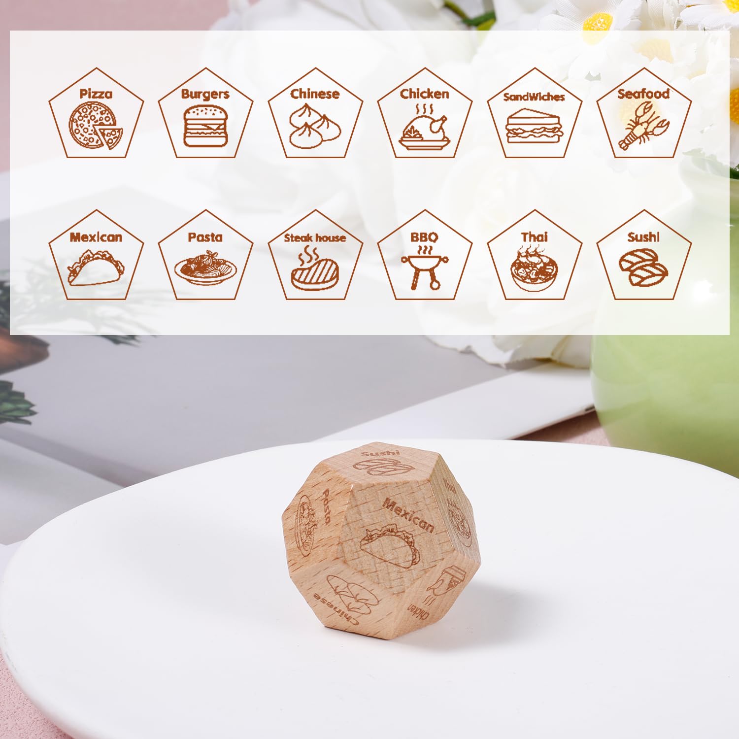 Gosknor Dadi Cibo Legno, Idee per la Serata degli Appuntamenti - Regali per Anniversario e Matrimonio in Legno - Dadi Cibo per Uomo e Donna