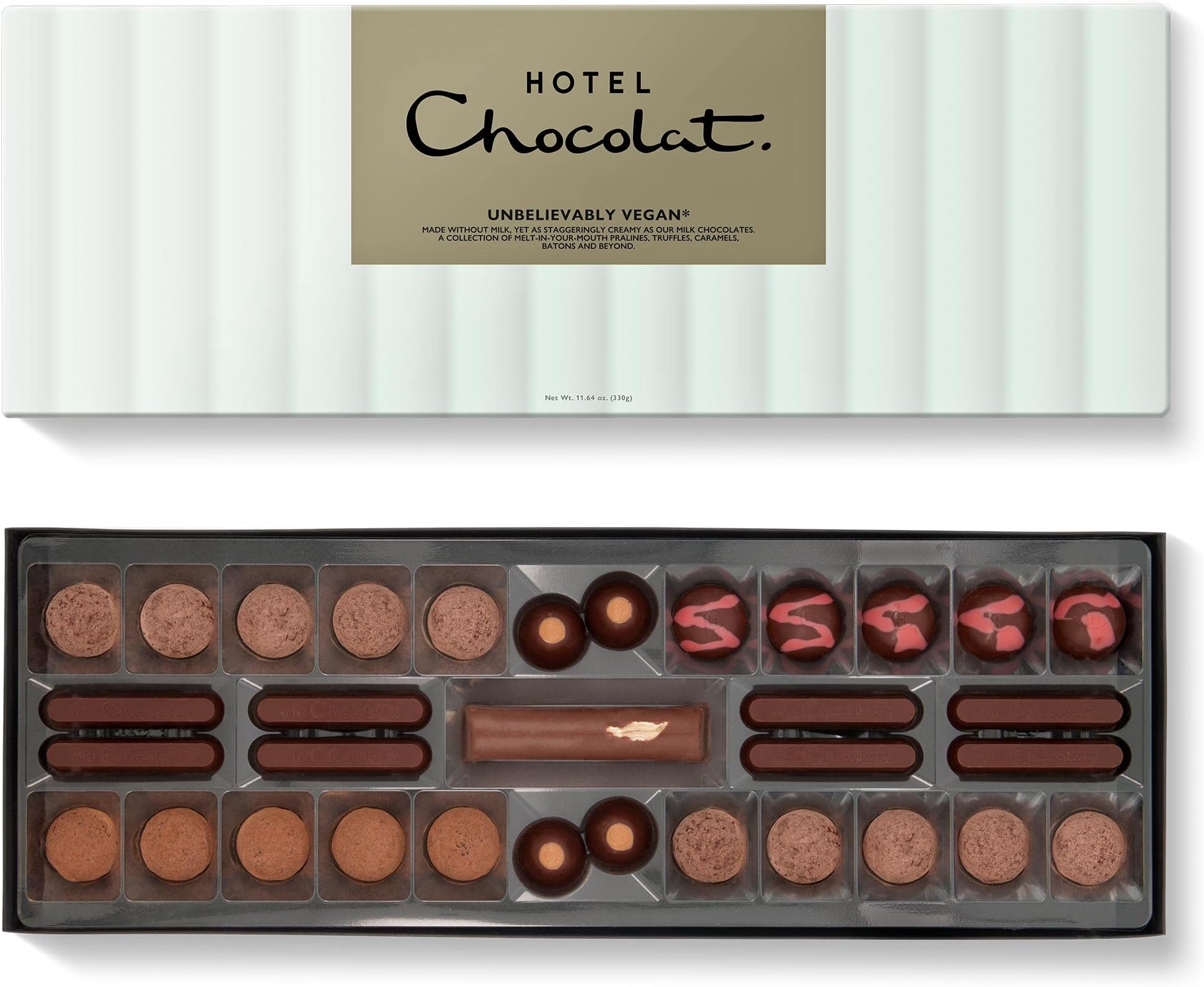 Hotel Chocolat Unbelievably Vegan Sleekster - 33 Cacao-Rich Chocolates, 330g - Suitable For Vegetarians & Vegans - Gifts For Birthday, Thank You, Congratulations, Anniversary