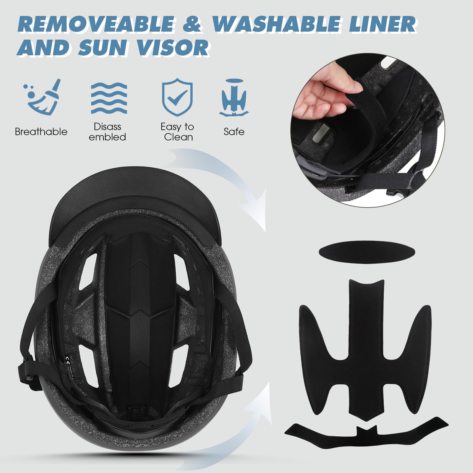 KINGLEAD casco da bicicletta, luce anteriore e posteriore (LED) 5 modalità di luce per uomini e donne Casco da bicicletta leggero per ciclismo trekking