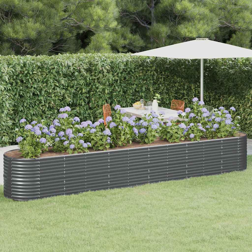 Fioriera Rialzata Ovale in Acciaio Zincato 440x80x68 cm Antracite, Letto da Giardino per Orto con Staffe di Sostegno, Ampio Spazio per Piante, Verdure, Erbe Aromatiche e Fiori
