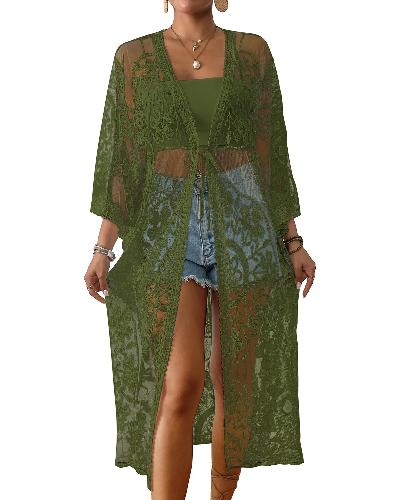 Bsubseach Kimonos for Women Lace Sexy Swimsuit Cover Ups Open Front Beach Robe Summer Cardigan