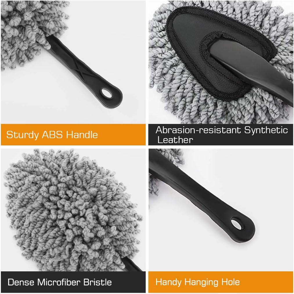 MoKo Car Duster, 2 Pack Super Soft Microfiber Car Dash Duster Detail Brush Set Interior Exterior Cleaning Dusting and Washing Tool for Car Motorcycle Automotive Dashboard Air Vents - Grey 4 7187Li64pPL. AC SL1100