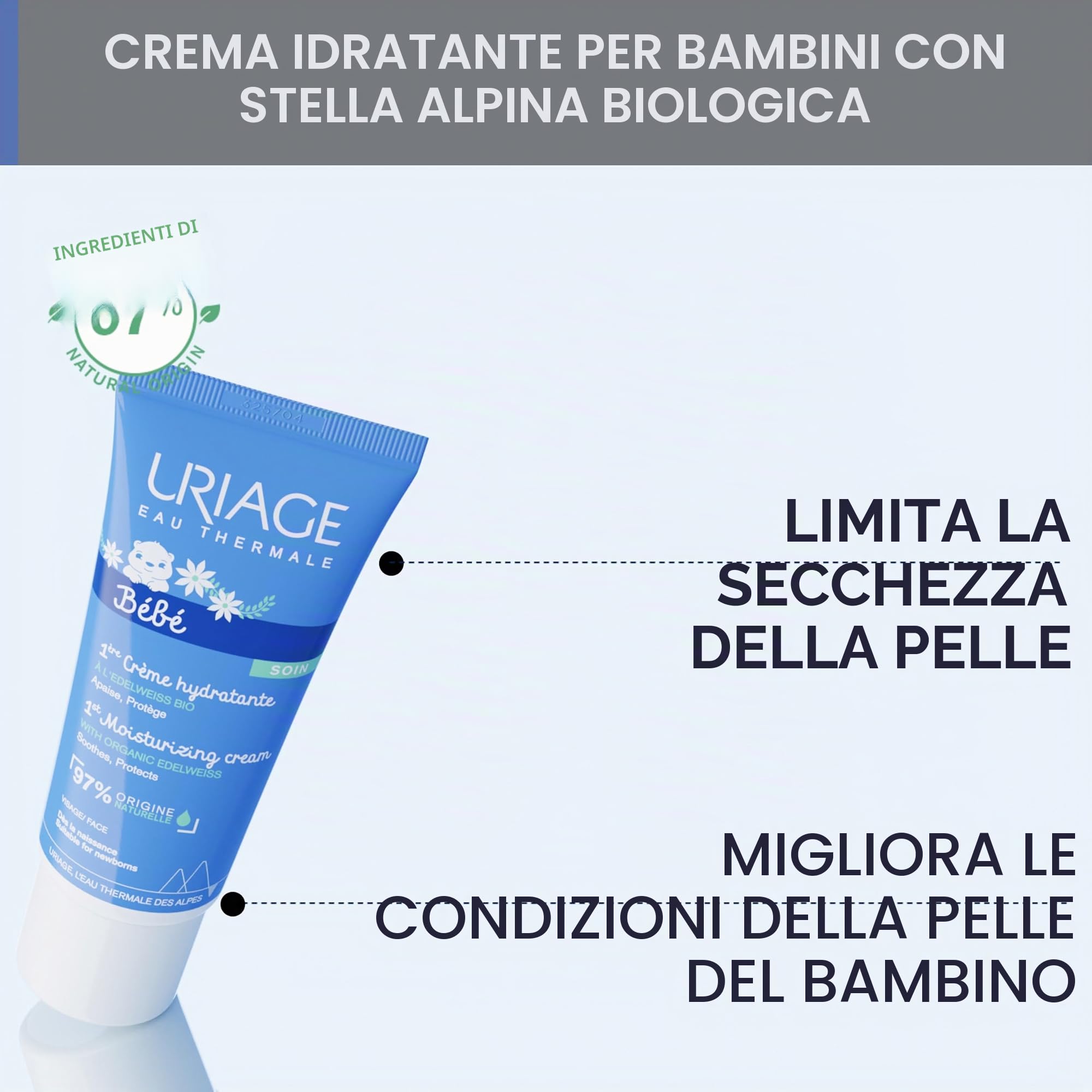 Uriage Bébé Crema Idratante Viso con Stella Alpina Bio e Burro di Karité 40ml
