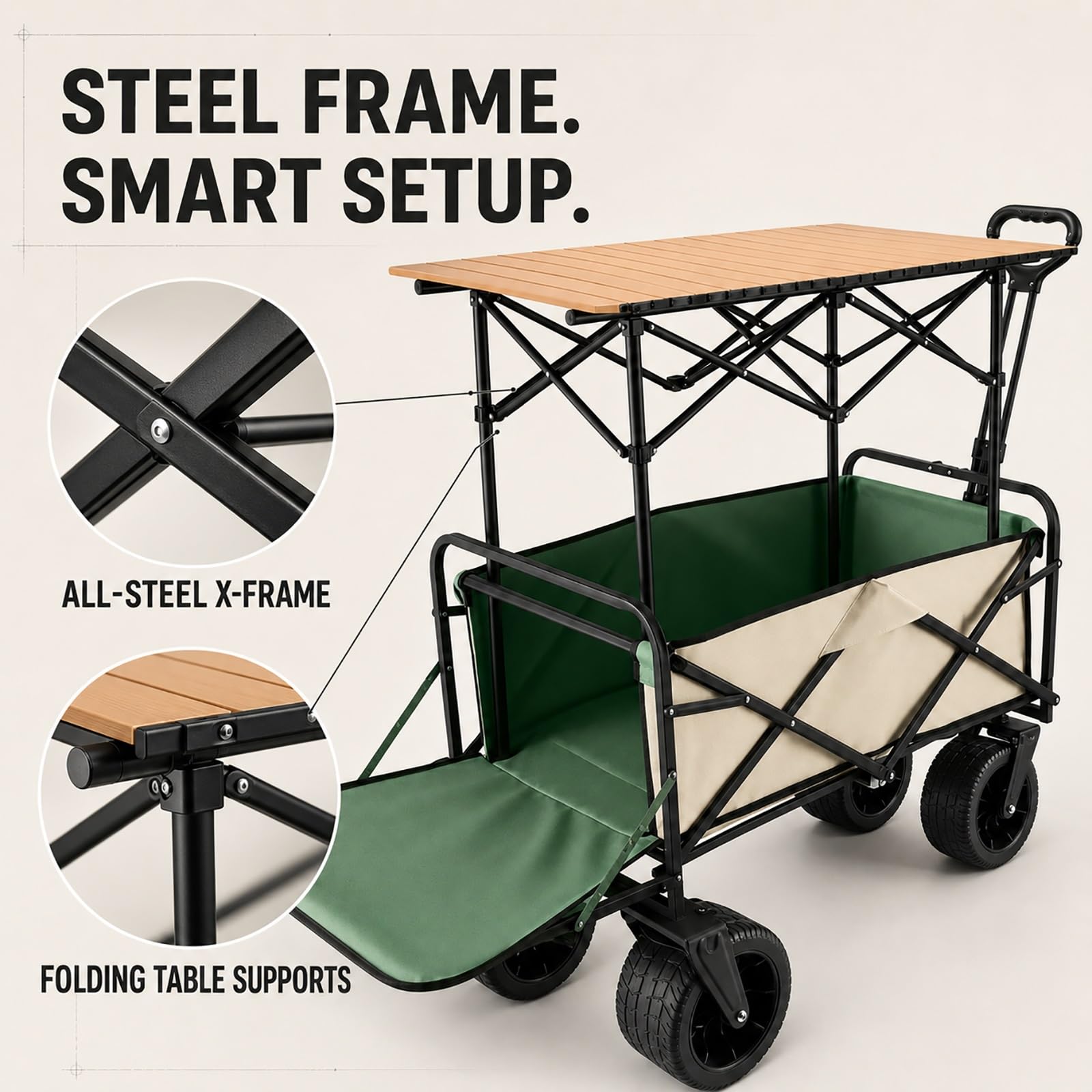 Foldable Utility Wagon with Tabletop Heavy Duty Camping Cart