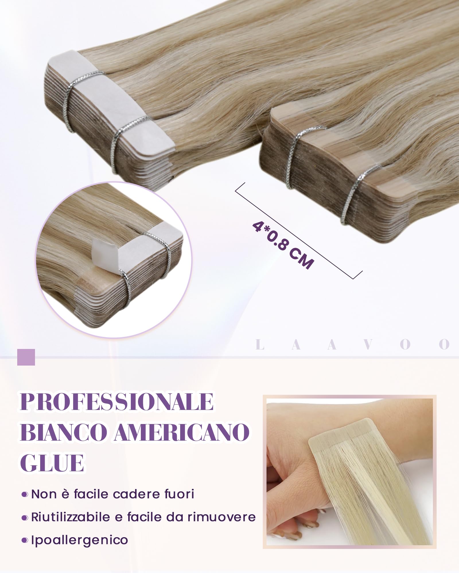 LaaVoo Extension Capelli Veri Biondo Balayage Naturali Marrone e Highlight Biondo Extension Biadesive Capelli Veri Lisci Remy Tape in Hair Extensions 20pz 50cm 50g #12/24