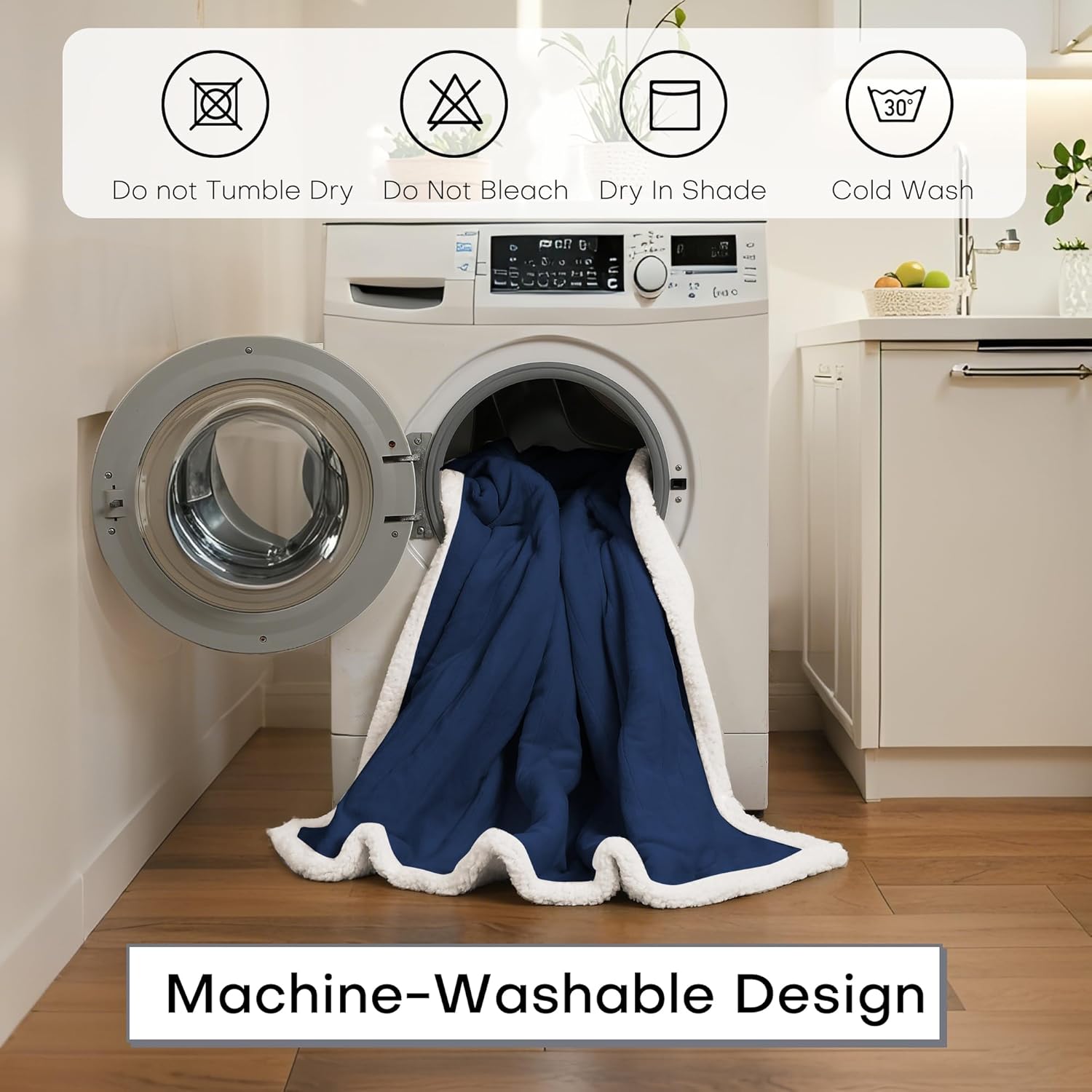 Electric Heated Blanket Full Size 72"x84" - Dual-Sided with Microplush & Sherpa Fabric, 4 Heat Settings & 10 Hours Auto Off, Machine Washable - Dark Blue - Image 4