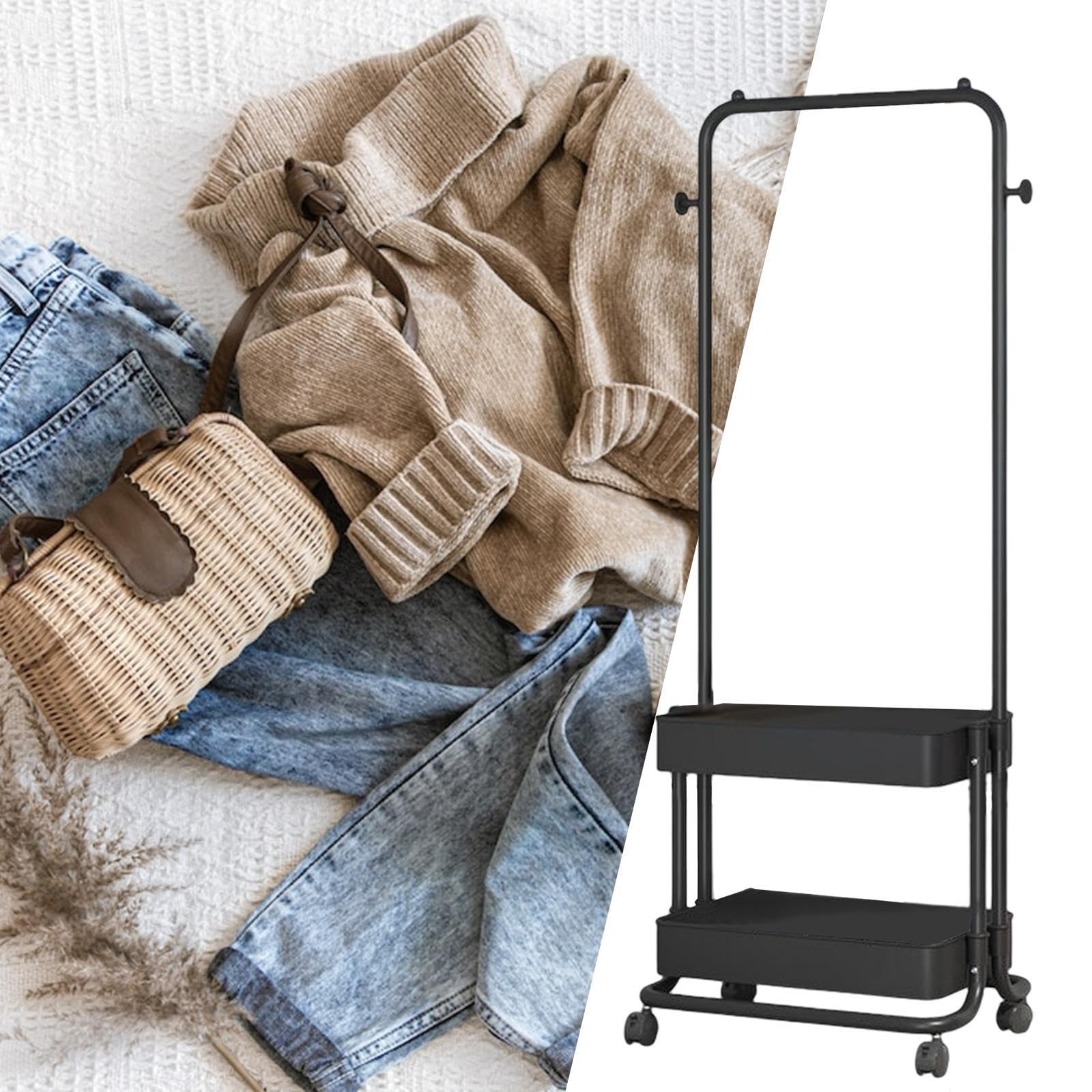 Carrello per lavanderia con appendiabiti a rotelle, soluzione versatile per riporre i vestiti in spazi come dormitori e camere da letto, appendiabiti su ruote,