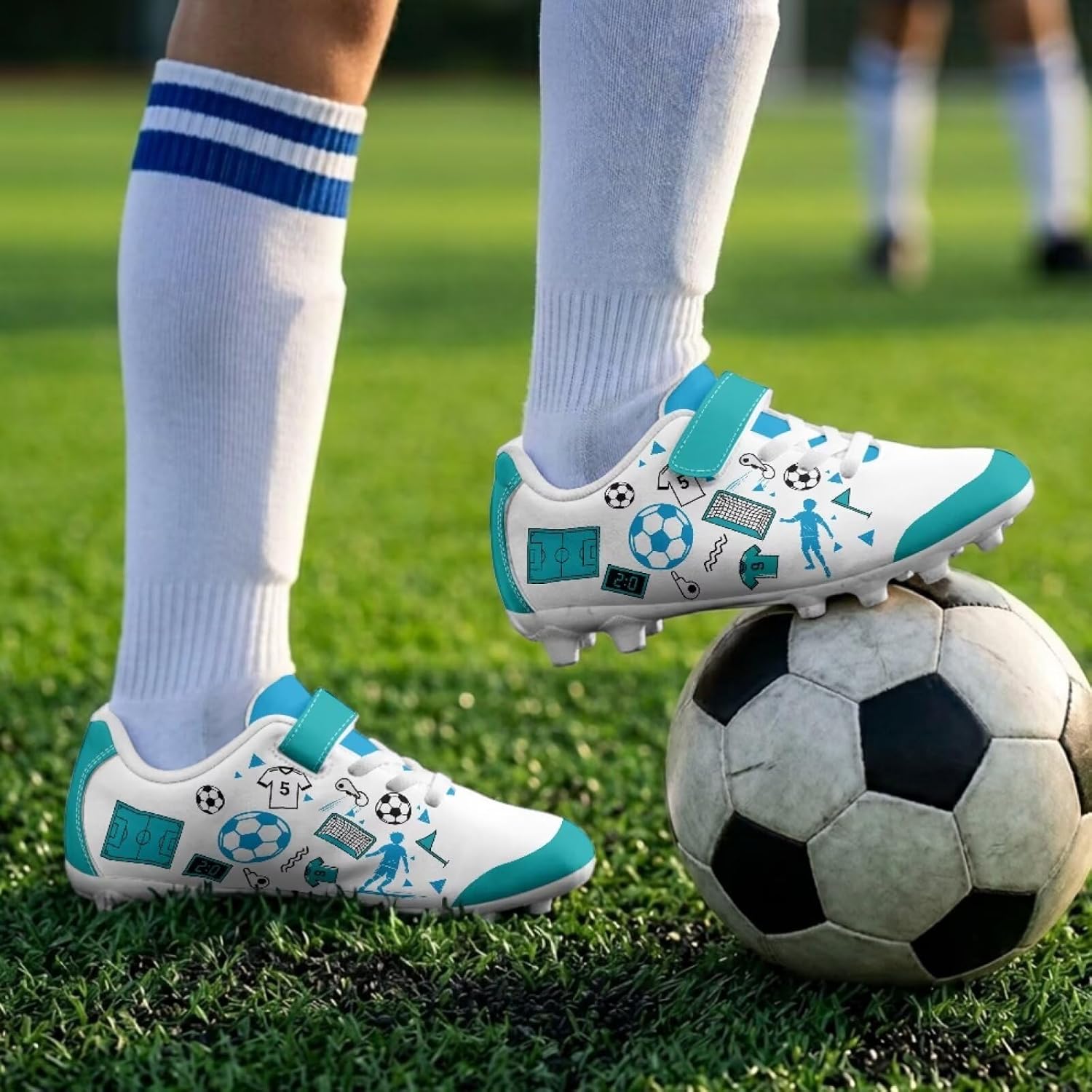 Boys Soccer Cleats Little Big Kid Football Cleats Outdoor Athletic Soccer Shoes Firm Ground Stretchy Training Football Shoes Size 2.5