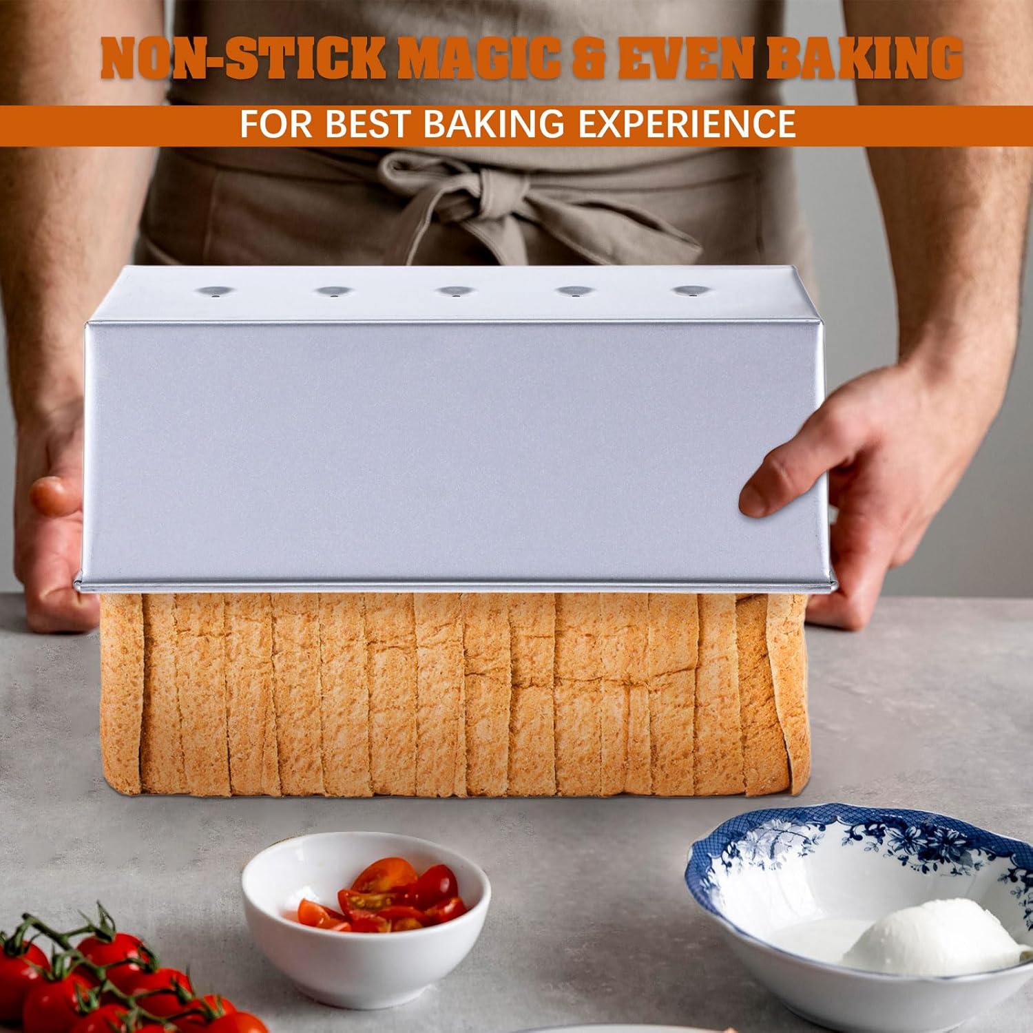 2 Pack Pullman Loaf Pan with Lid, 13x4 Inch Large Capacity Bread Loaf Pan with Cover, Non-Stick Bakeware for Baking and Toasting - Image 4