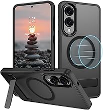 GUAGUA Magnetic Cover for Samsung Galaxy S25 Edge 5G with Kickstand Slim Anti-Drop Case, Protective Case for Samsung Galaxy S25 Edge 5G with Bracket Holder, Frosted Translucent Black