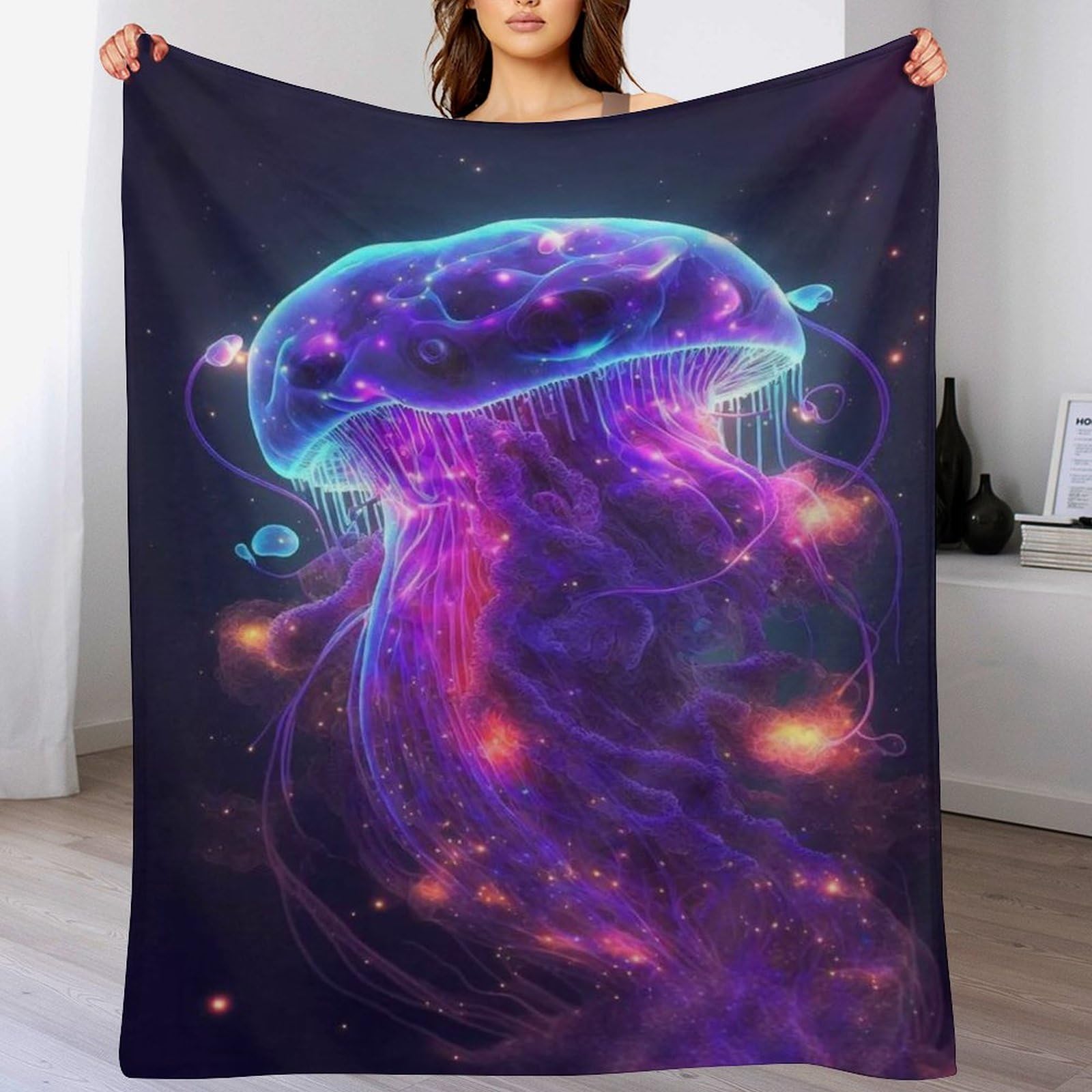 Ggjjtt Neon Jellyfish-2 Neon Jellyfish Blanket Throw - Flannel Sofa Versatile Blankets Fluffy Soft Throw For Bed And Couch Travel For Kids Girls100×130Cm