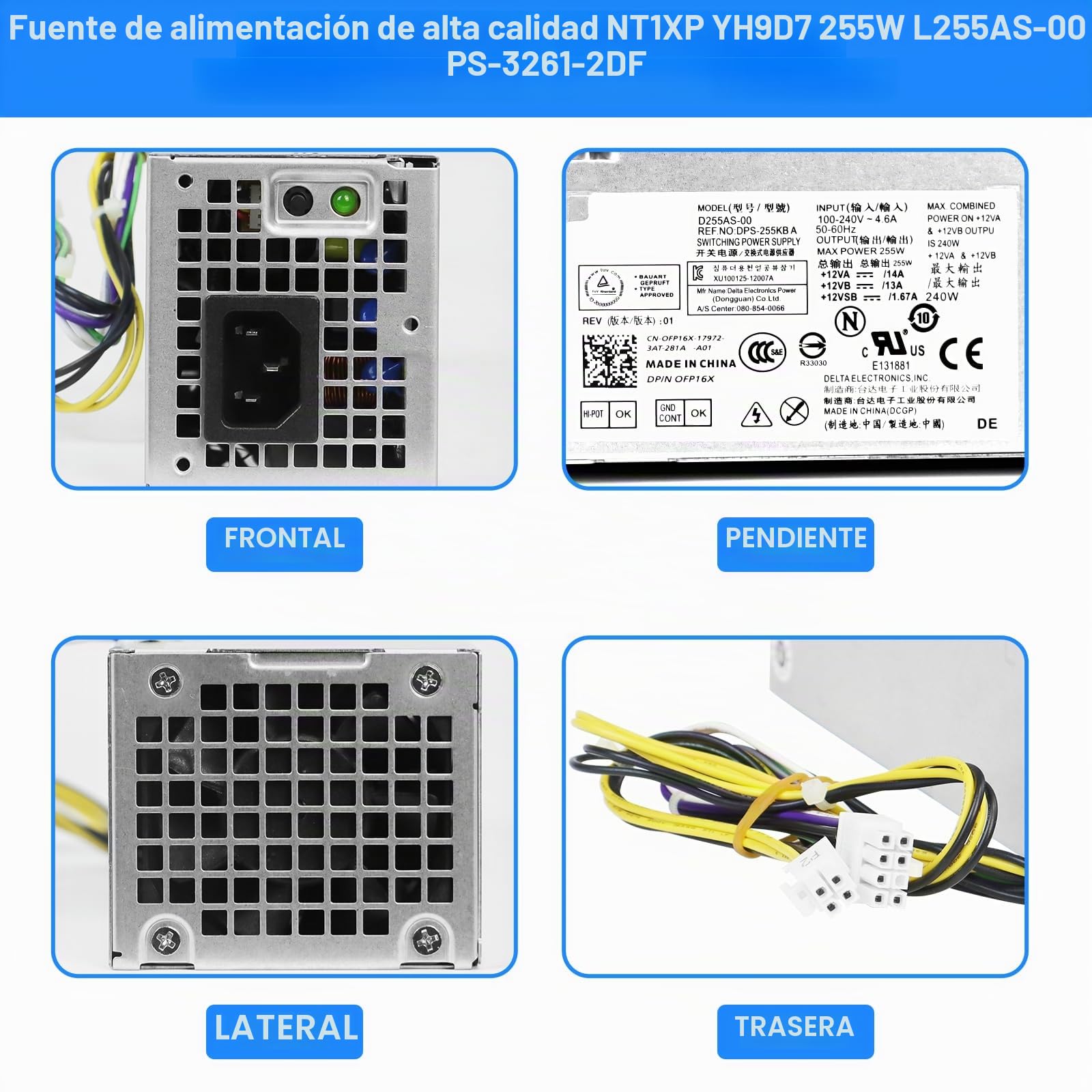 NT1XP YH9D7 - Fuente de alimentación PSU para Dell Optiplex 3020/7020/9020 y Precision T1700 SFF Systems R7PPW 3XRJ0 V9MVK FP16X T4GWM M9GW7 FN3MN H255ES-00 D25AS-0 0 F25 5 ES-00