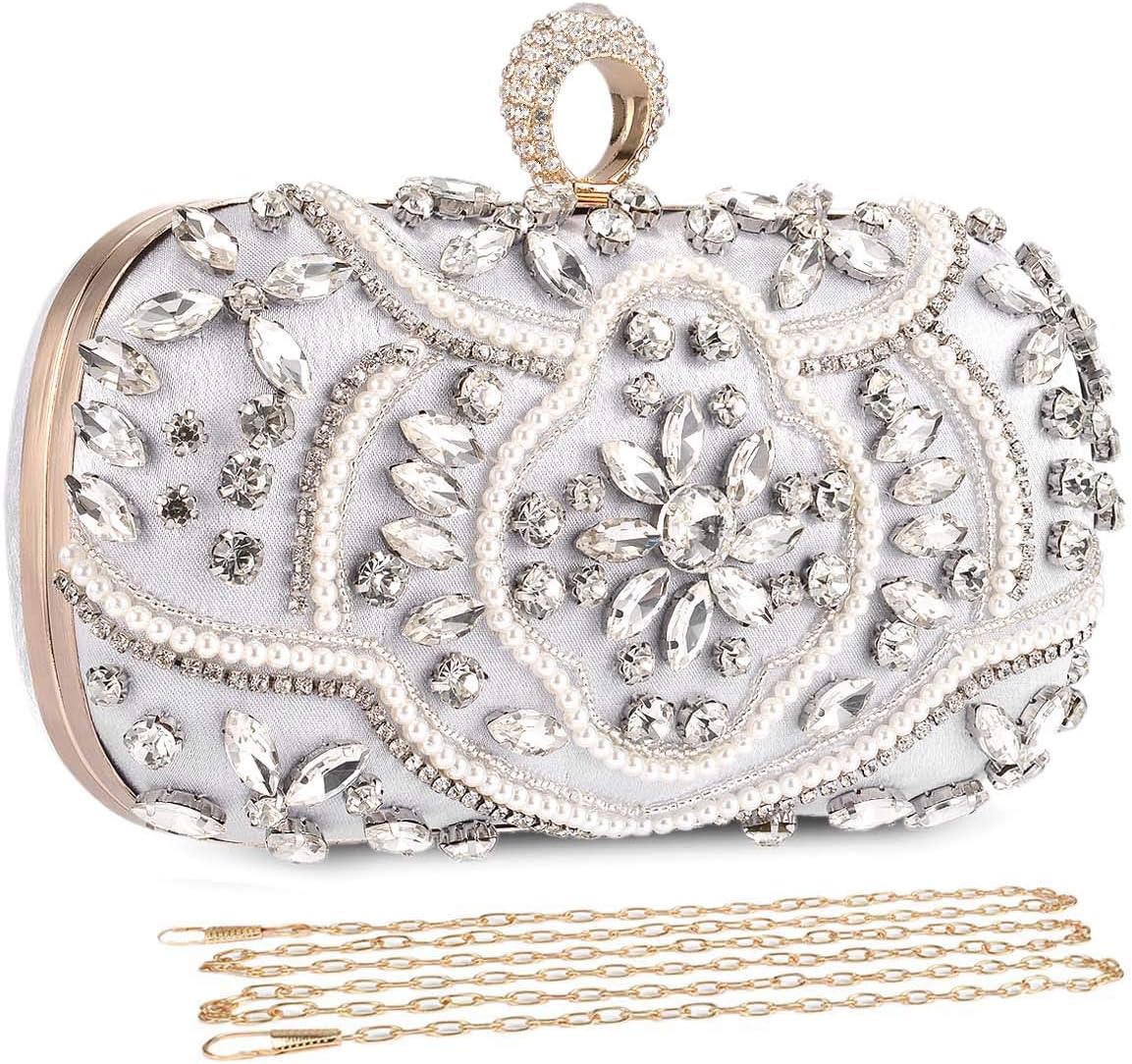 UBORSE Beaded Crystal Clutch Purses for Women Evening Handbags Formal Rhinestone Wedding Purse Prom Cocktail Party Bag