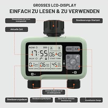 Kazeila Bewässerungscomputer 2 Ausgänge2 Separate Programme