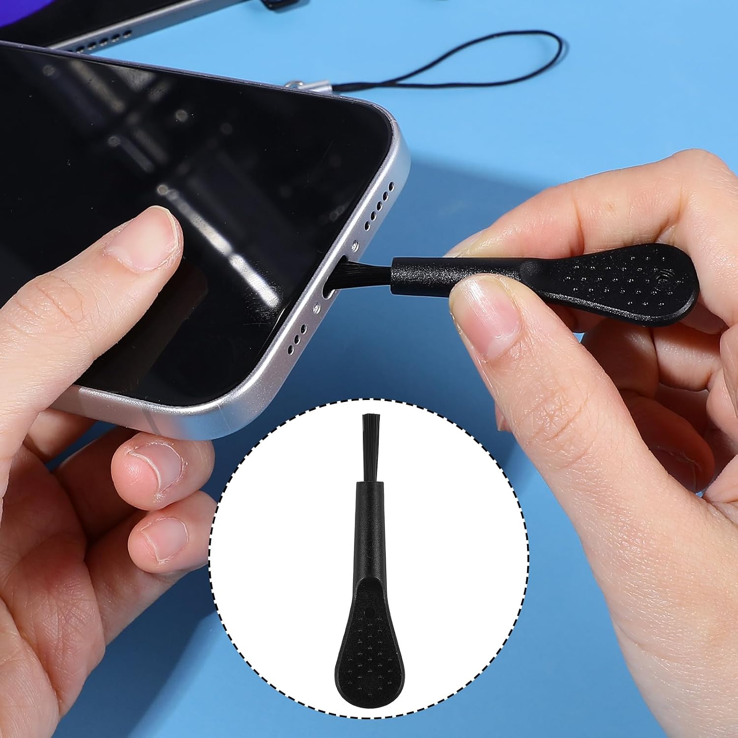 cobee 10 Pcs USB C Port Cover, Phone USB C Dust Plug Charm with Tab Lanyard Cleaning Brush, Charging Port Cleaner Dust Plug Speaker Cover for Type C Port Device(Black)