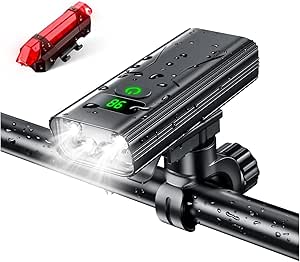 自転車 ライト 4個強力ランプ 【5600mAh大容量 5つ調光モード】 usb充電式 自転車ヘッドライト 高輝度 電池残量表示 テールライト付き LEDヘッドライト IPX6防水 防振 モバイルバッテリー機能付き LEDライト 取り付け簡単 懐中電灯兼用 地震/停電対策 PSE認証済