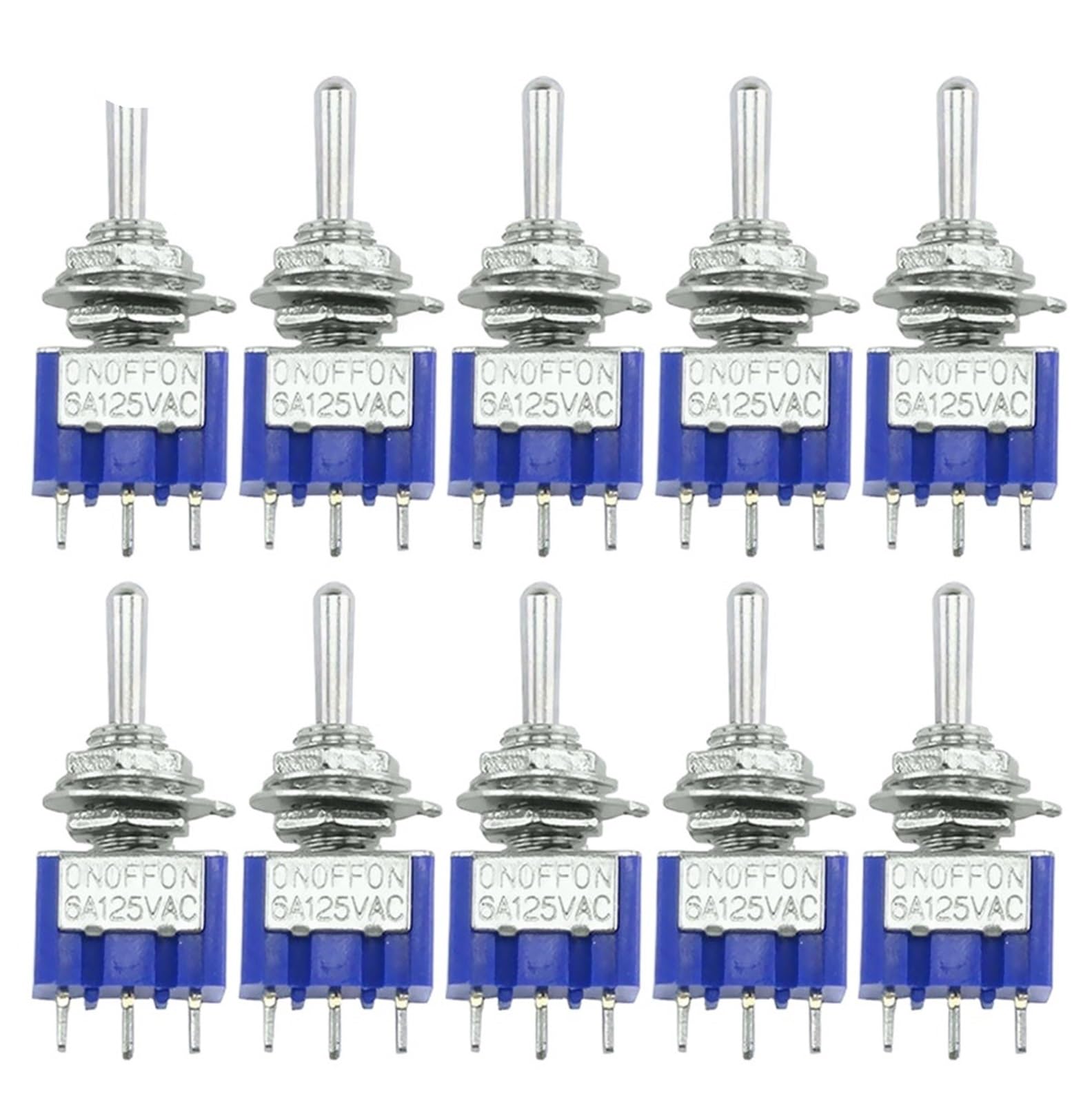 10 sztuk przełączników kołyskowych MTS-103 on/Off/on PDT MTS-102 on//on 3-pinowy 6 A 125 V AC/3 A 250 V AC, mini przełącznik dźwigni, niebieski S(MTS-102)