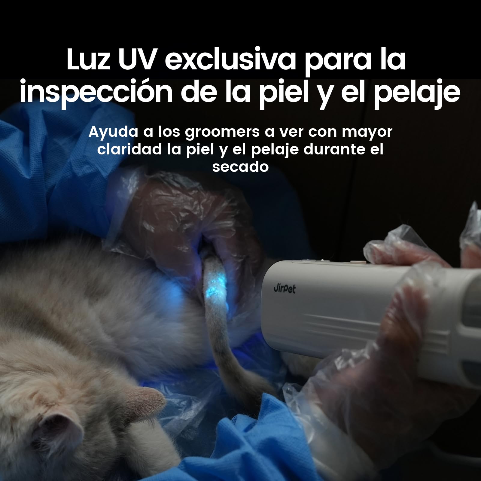 JirPet Secador para Perros con Soporte para Cuello, Secador Profesional de bajo Ruido, portátil con 75 m/s, Manos Libres con Soporte para Cuello, 3 velocidades y 4 temperaturas, para peluquería