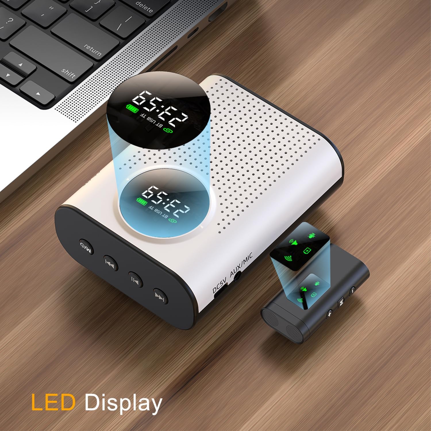 Bluetooth Voice Amplifier for Teachers W Magnetic Wireless Lapel Microphone, 15W Mini Megaphone for Classroom, Portable Speaker PA System for Speech, Elderly, Yoga, Tour Guide