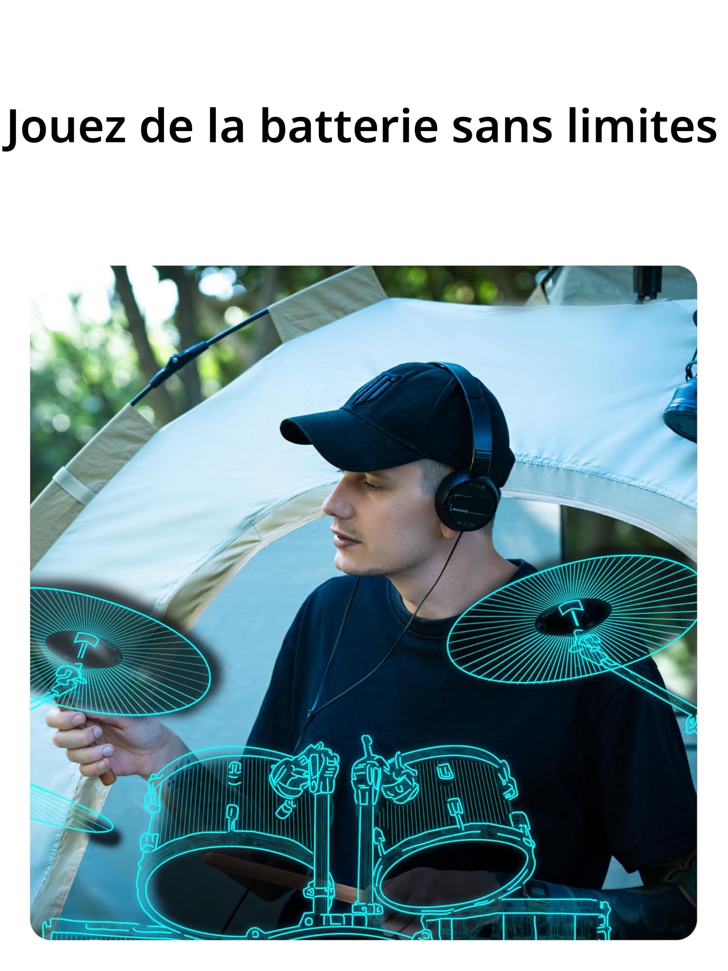 AEROBAND Ensemble de Batterie Electronique PocketDrum2 MAX, Baguettes d'Air & Pédales & Adaptateur Bluetooth, Jouez à la Batterie Partout et à Tout Moment, 8 Sons et USB Midi Cadeau pour Adolescents