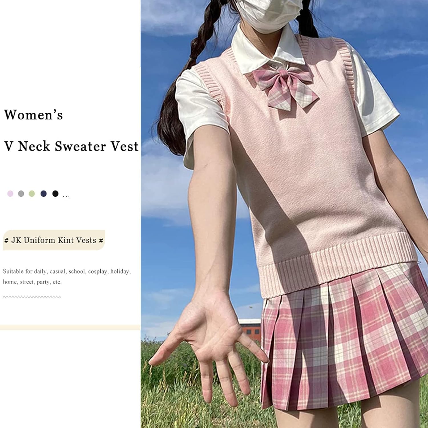 ZUEVI Women's Sweater Vest Classic V Neck Uniform Pullover Knitwear Tops Sleeveless Knitted Sweaters Vests - Image 3