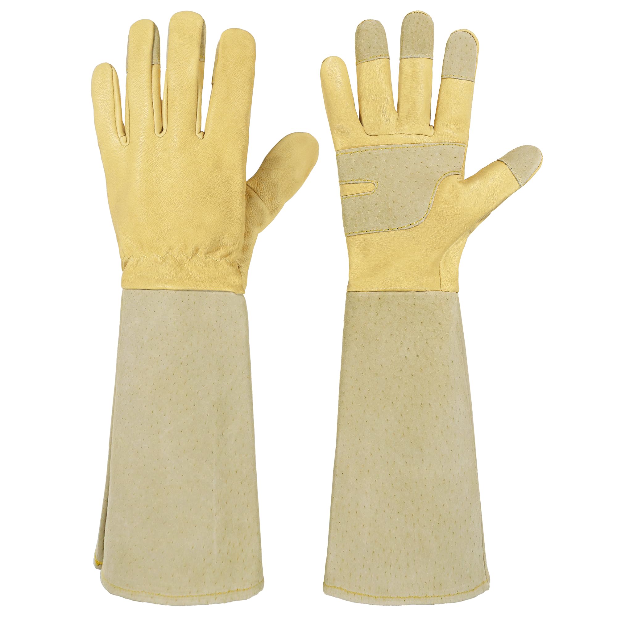 HANDLANDY Rose Pruning Gardening Gloves for Men Women, Thorn Proof Forearm Protection Leather Garden Gloves, Gardening Gifts for Gardeners (Vanilla, Large)