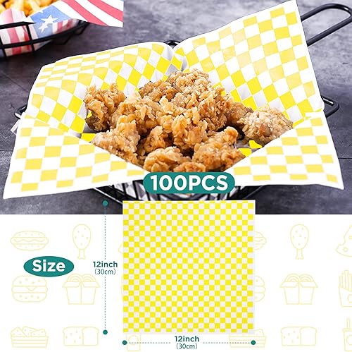 Vista 46 de Hojas de papel encerado de 12 x 12 pulgadas, 200 forros para cestas de alimentos para sándwiches, hamburguesas, hojas de papel encerado a cuadros