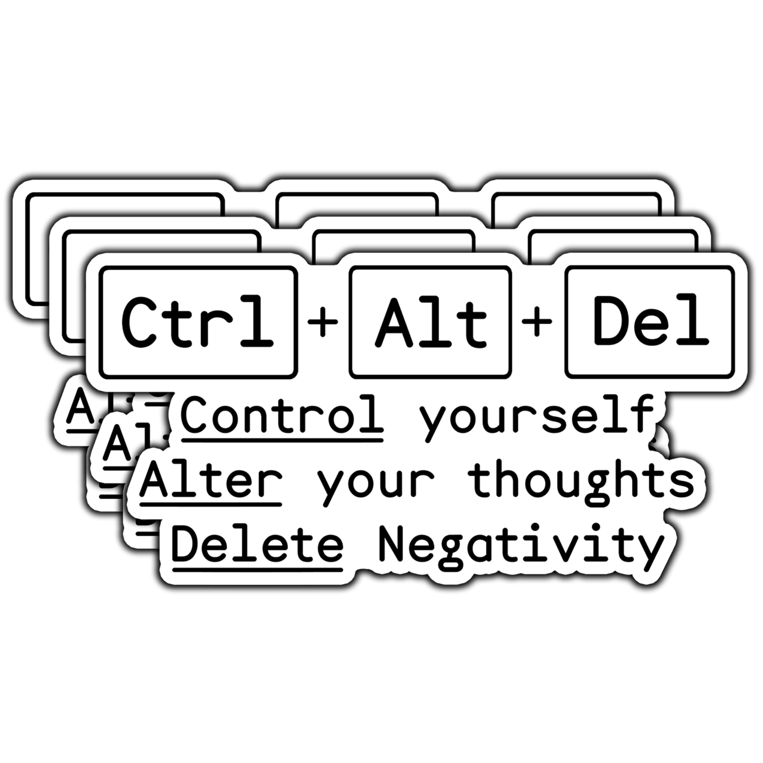 (3Pcs) Ctrl Alt Del Control Yourself Alter Your Thoughts Delete Negativity Sticker Funny Motivational Stickers Waterproof Vinyl Decal for Laptop Water