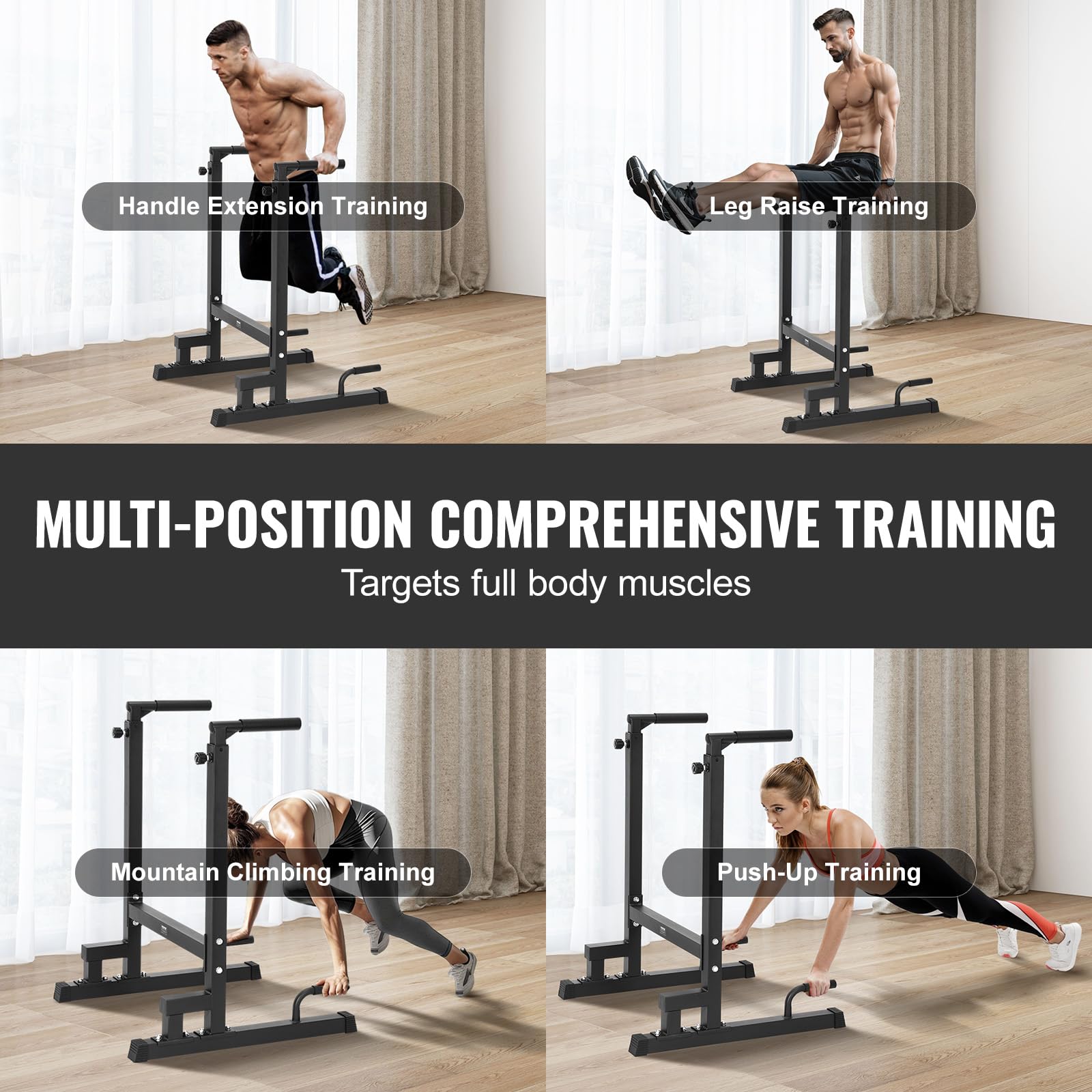 VEVOR Barre Dips, Capacité de 227 kg, Station de Dips Très Résistante avec Hauteur Réglable, Station de Barre d'Entraînement de Fitness, Barres Parallèles pour l'Entraînement de Force à la Maison