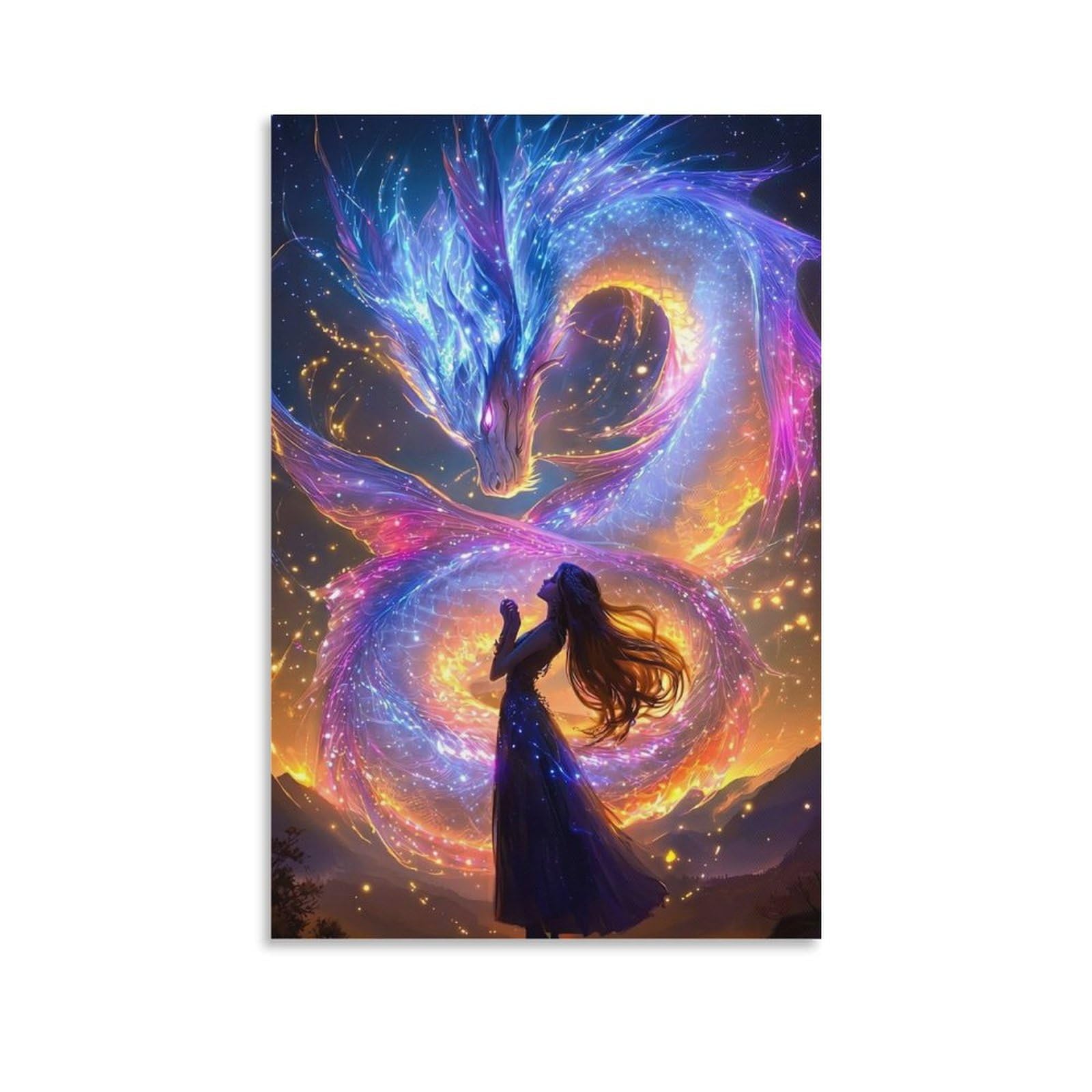 DHBANEIOK Fantasy Dragon Encounter Poster Artwork Canvas Prints Picture Modern Wall Art Picture Wall Hanging for Bathroom Wall Decor 20x30inch(50x75cm)