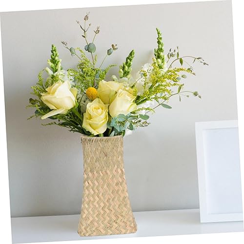 Miniatura 6 de STOBOK Jarrón trenzado para plantas, jarrón tejido a mano, jarrón alto de mimbre para decoración, botella de flores de granja, jarrón de flores de