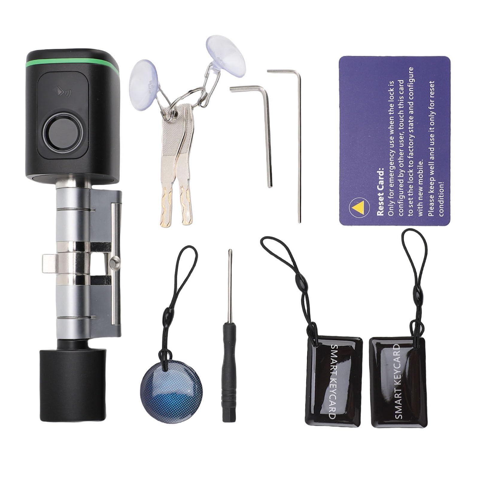 Pongnas Cilindro Smart Senza Chiave, Serratura Bluetooth con Memoria per | Accesso con App , Corpo in Lega di Alluminio e Ottone, per Porte 35-45 Mm, 2 Card e 2 Chiavi, IP5X Anti-spruzzi