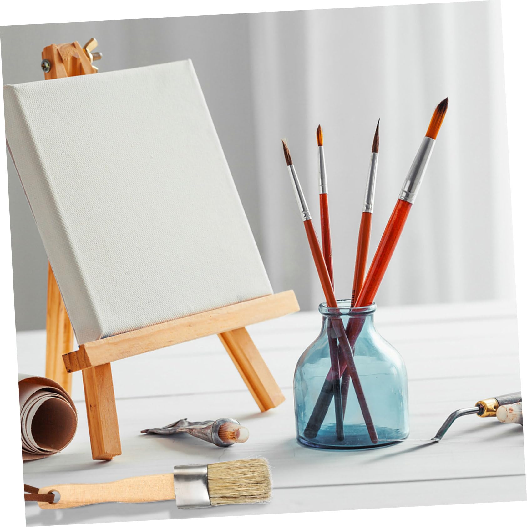 Juego de 5 Pinceles Redondos de Madera para Pintura y Barniz